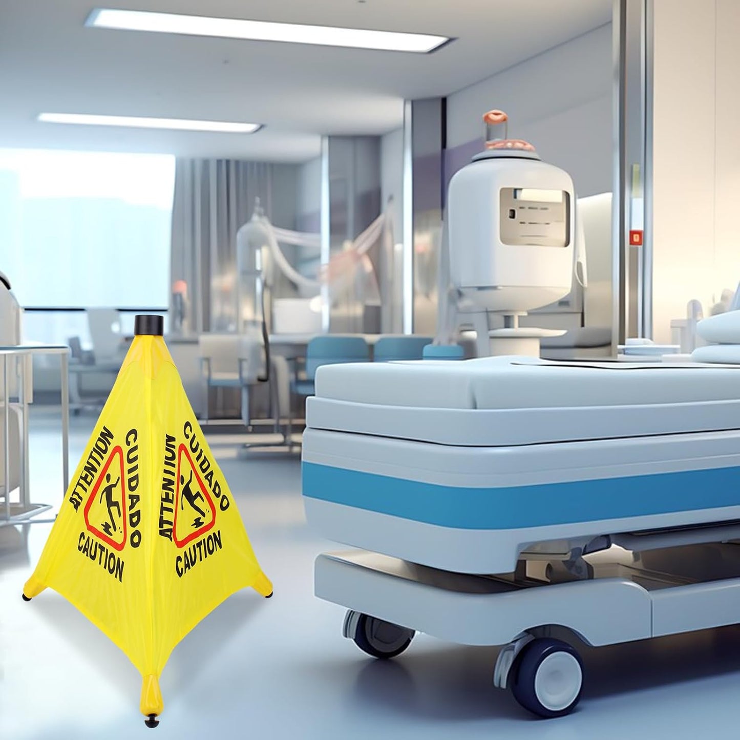 3 Pcs 20 inch Pop up Wet Floor Sign with Storage Tube, Wet Safety Signs Commercial Caution Safety Cone Pop up Caution Sign for Commercial Stores Grocery Restaurant Restroom Office