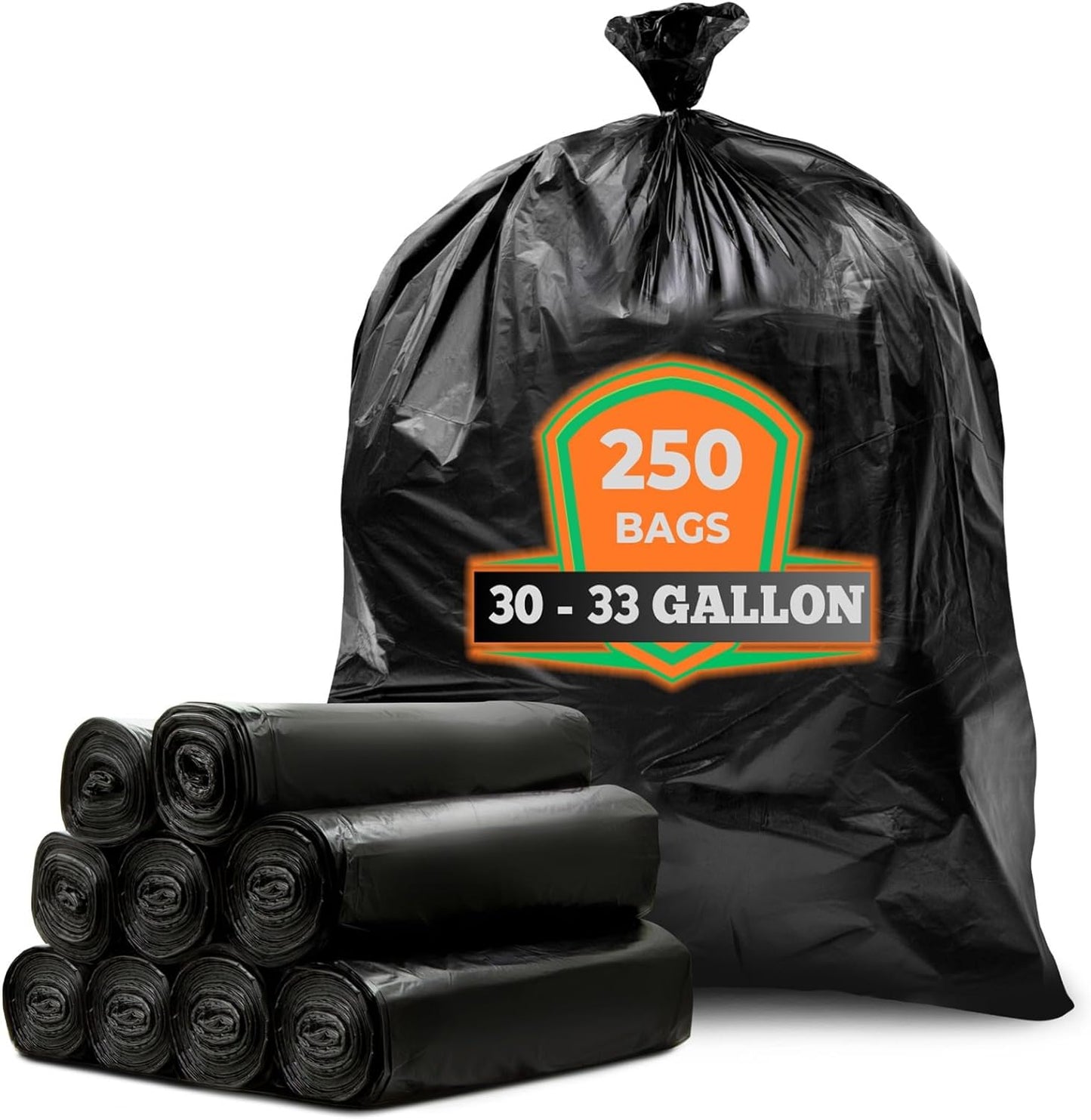 Veska 30-33 Gallon Trash Bags Heavy Duty | 250 Bags Mega-ValuePack | Black Large Trash Bags 30 Gallon - 32 Gallon - 33 Gallon.