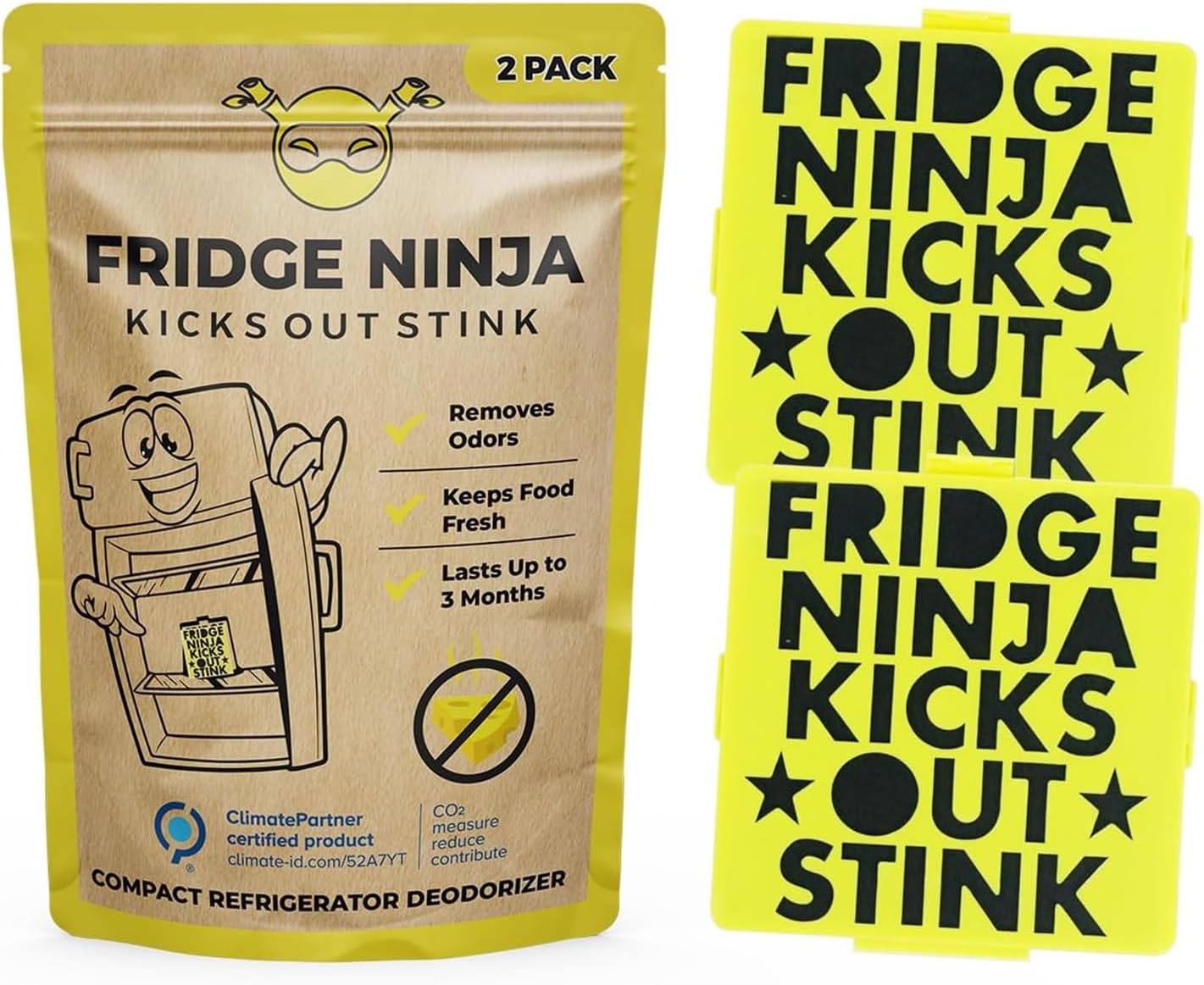 Fridge Ninja Compact Fridge Deodorizer (2 Pack) - More Effective Than Baking Soda - Compact Size Refrigerator Deodorizer Made of Activated Carbon