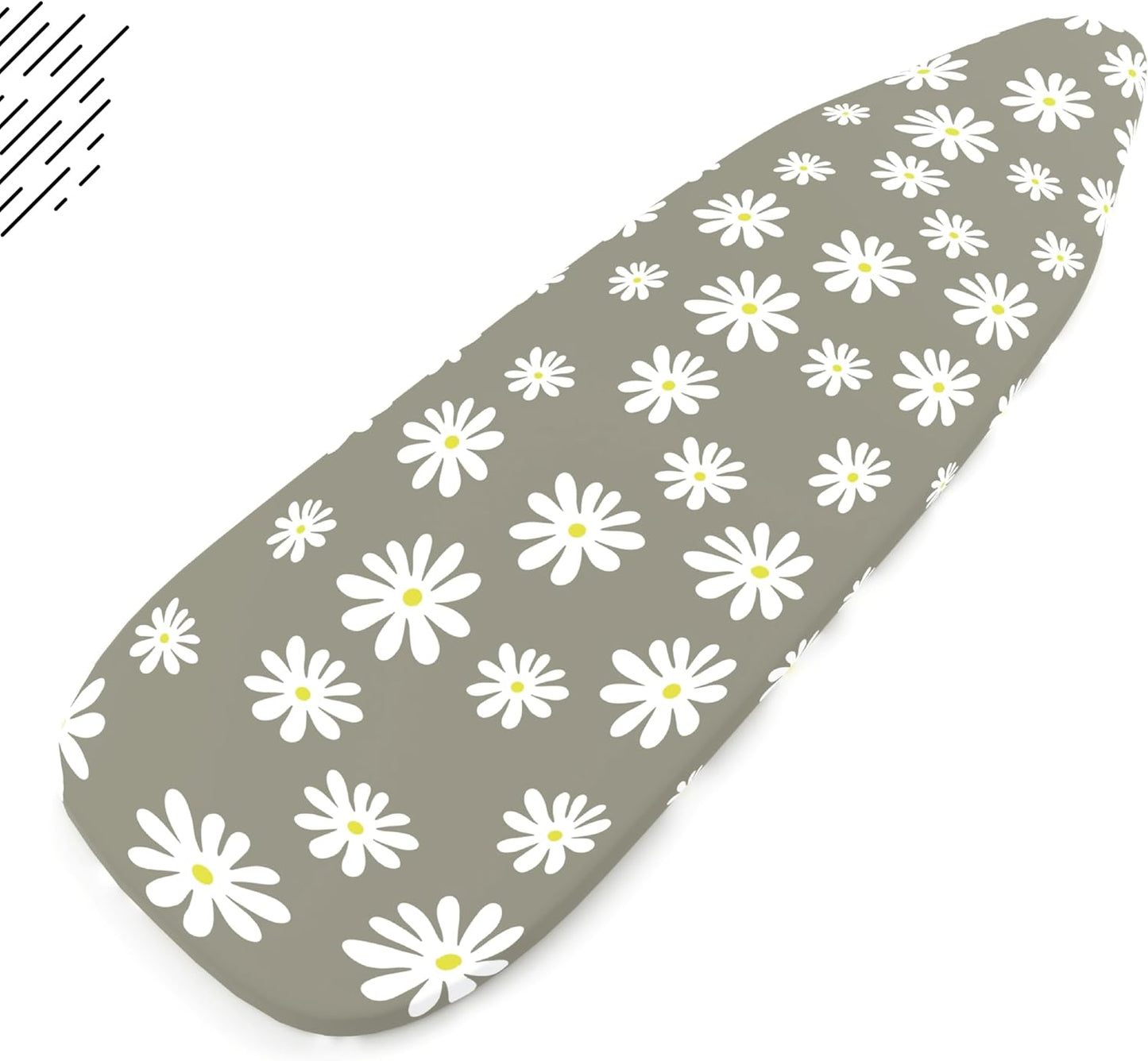 Encasa XO Ironing Board Cover and Pad 49"x18" - Thick 3mm Felt Padding, Drawstring Tightening & Lock, Easy Fit, Scorch & Stain Resistant, Fits Wide Ironing Board - Daisy Grey