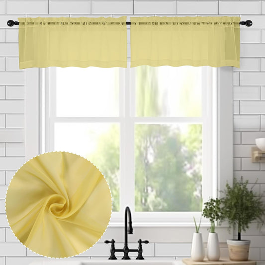 Chyhomenyc Sheer Valances for Windows 2 Pack, Small Valance for Living Room Bathroom Cafe Laundry Basement, Lightweight Rod Pocket Voile Curtain, Mustard Yellow, 42Wx14L Inches