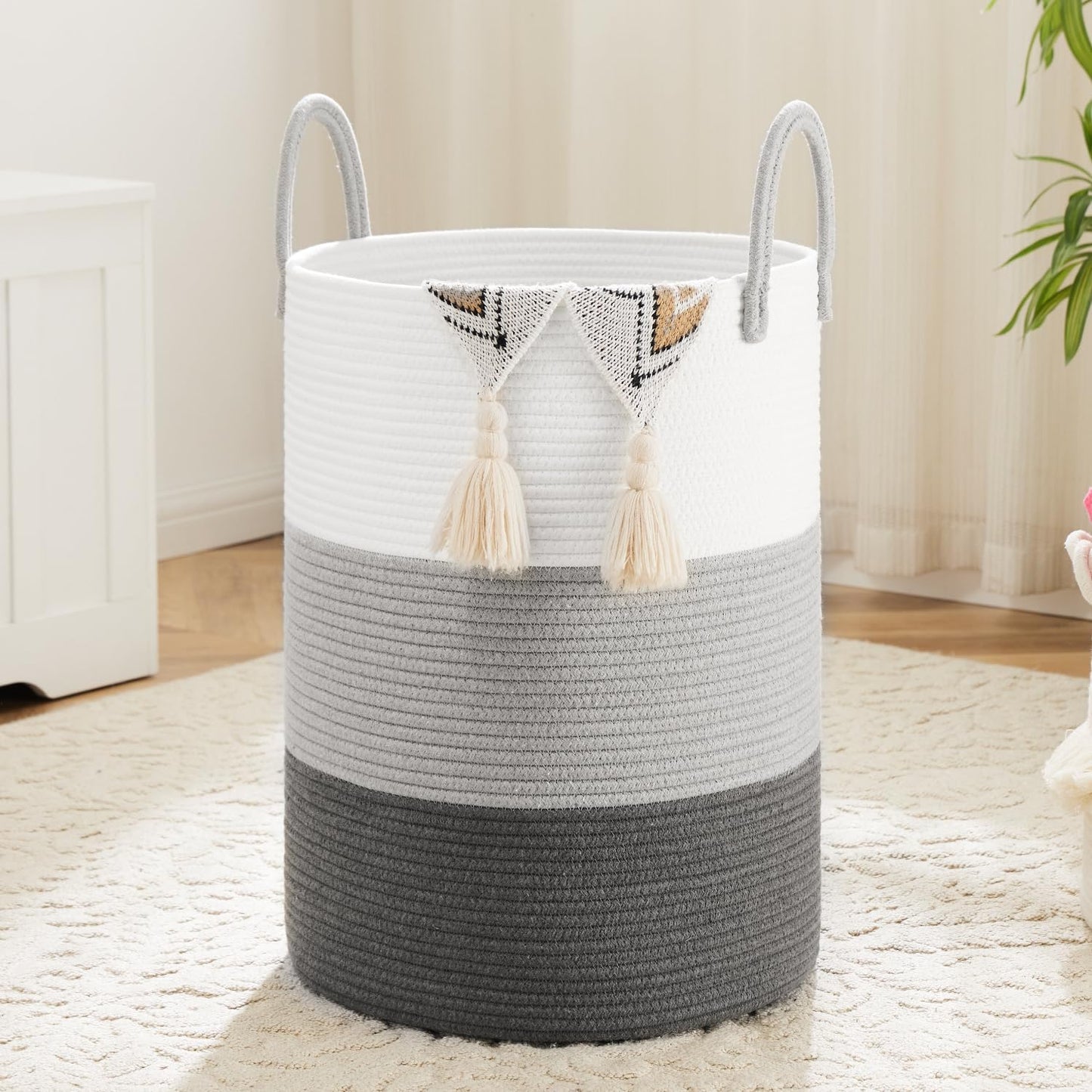 Laundry Basket,Woven Cotton Rope Laundry Hamper,60L for Decorative Storage of Dirty Clothes,Toys and Blankets in Bathroom,Bedroom and Living Room