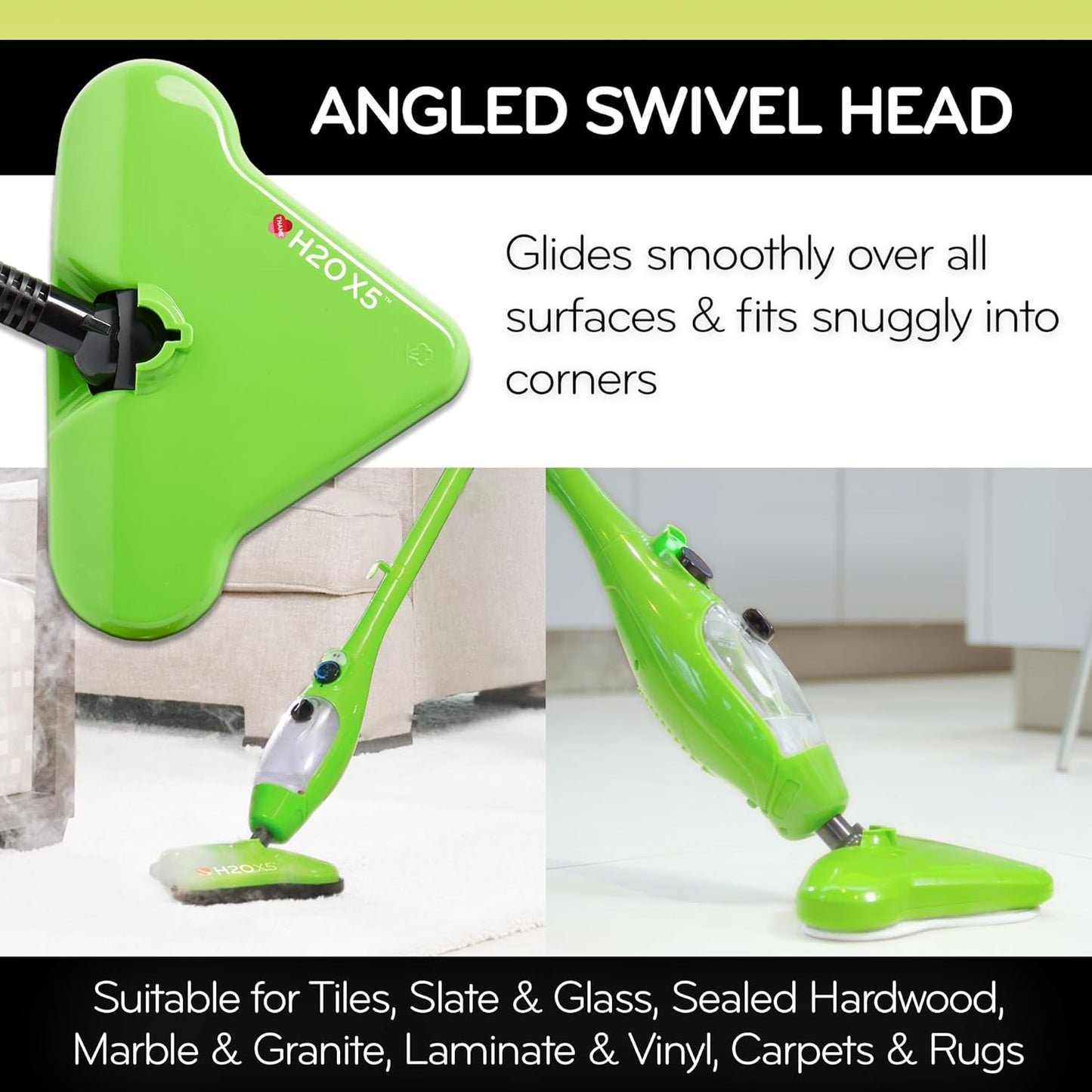 H2O X5 5-in-1 Multi-Purpose Steam Mop, Handheld Steam Cleaner, Adjustable Height, Removable Tank, Large Capacity, Rapid Heat Up, Steam Control, Lightweight, High Pressure with additional 3pk pads