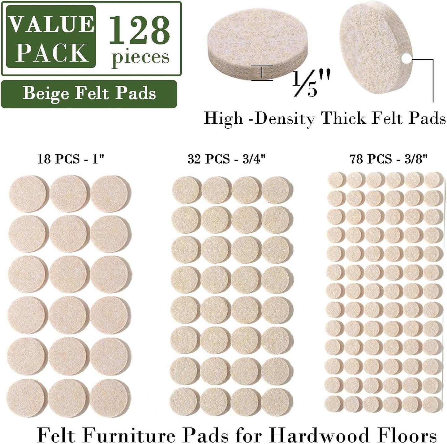 Fursafe&Q Felt Furniture Pads for Hardwood Floors - Self Adhesive Chair Felt Pad, Furniture Feet Floor Protectors, Protect from Nicks, Dents and Scratches, Cabinet Door Bumper128 Pcs Chair Feet