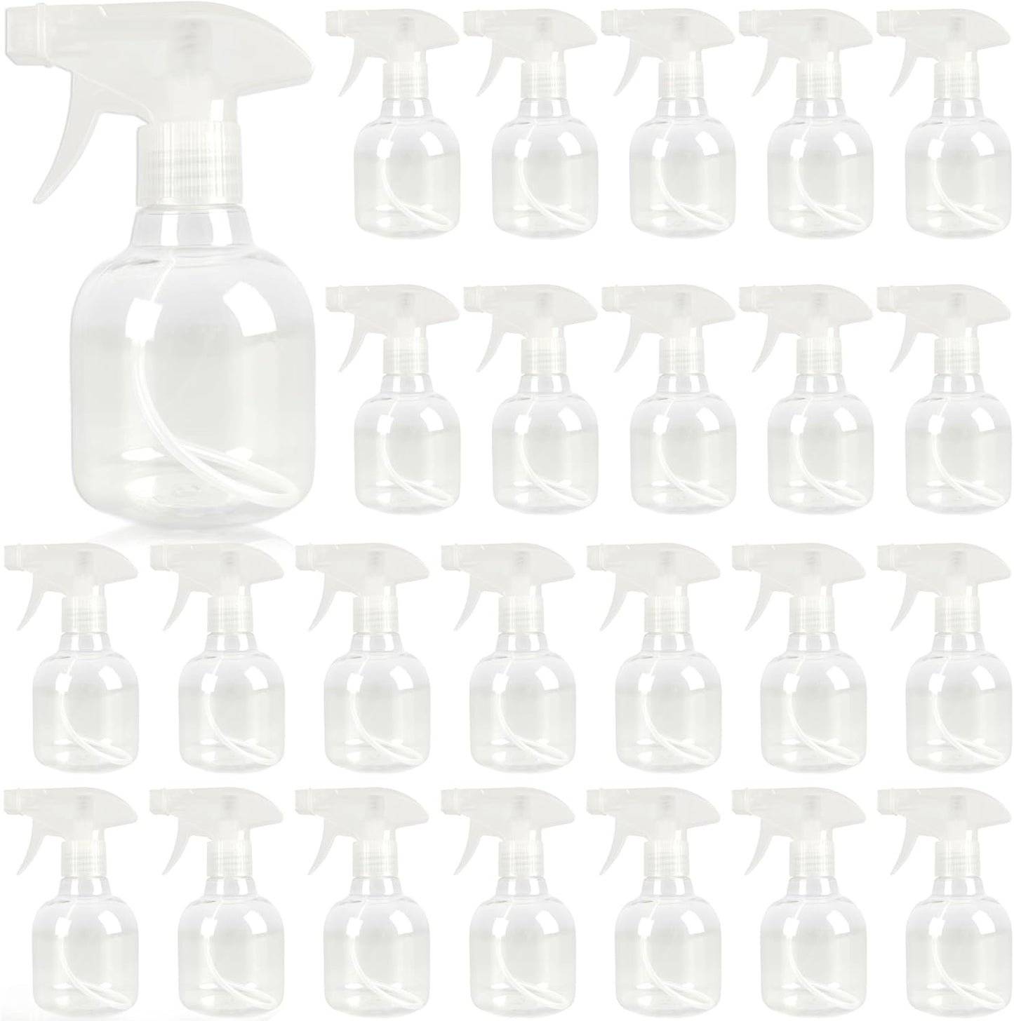 25 Pcs Plastic Spray Bottles 8 oz Empty Clear Refillable Spray Bottles with Adjustable Trigger Sprayers from Fine to Stream for Cleaning Solutions Reusable for Plants Oils Hair