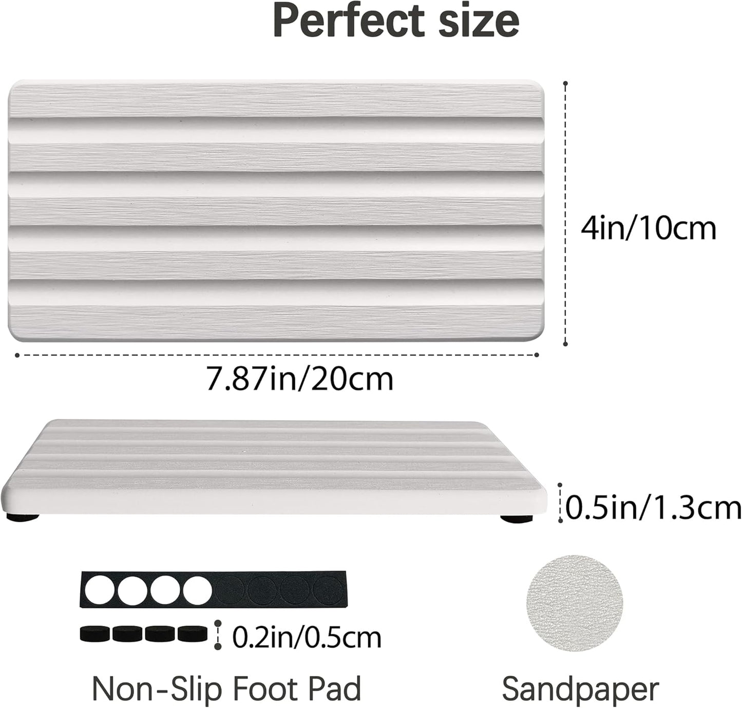 2 PCS Water Absorbing Stone Trays for Bathroom Sink & Kitchen Counter, Fast-Drying Diatomite Sink Caddy, Vanity Tray, Hand Soap Holder with Anti-Skid Feet (White, 7.9" x 4"/20 x 10cm)