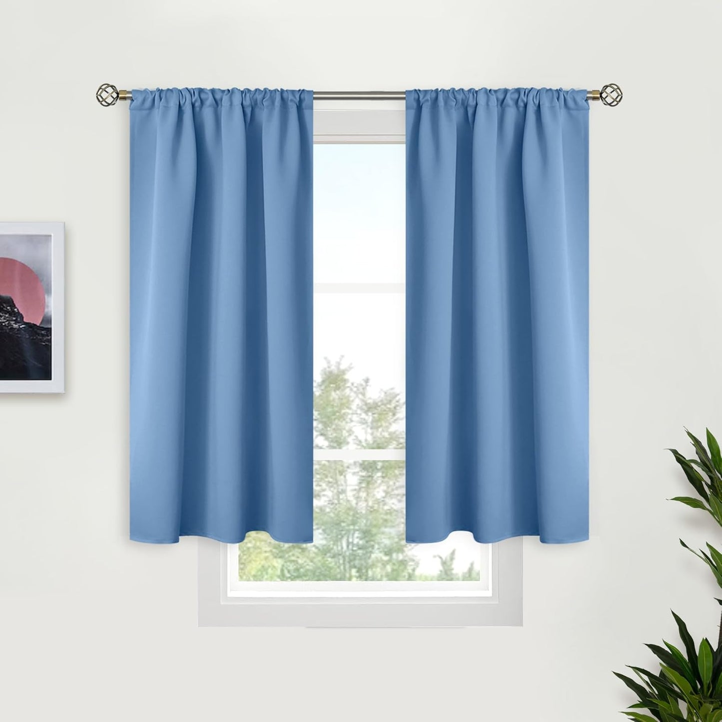 BGment Denim Blue Blackout Curtains for Kitchen Bathroom Window 34 x 40 Inch Long - Half Window Drapes with Rod Pocket Thermal Insulated Privacy for RV Cafe Bedroom, 2 Panels