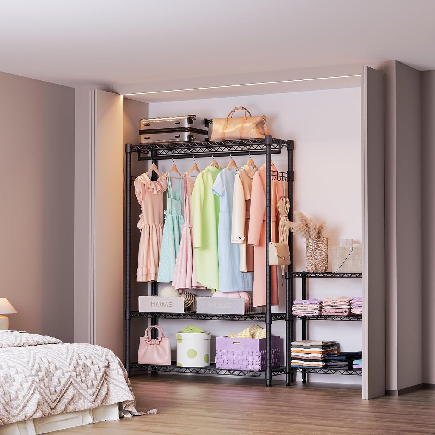 IZEUK 3 Tier Heavy Duty Garment Rack Wire Clothes Rack for Hanging Clothes, Metal Freestanding Closet Wardrobe Rack with 1 Rod and Side Hooks Dark Grey 15.7" D x 45.3" W x 72.4" H