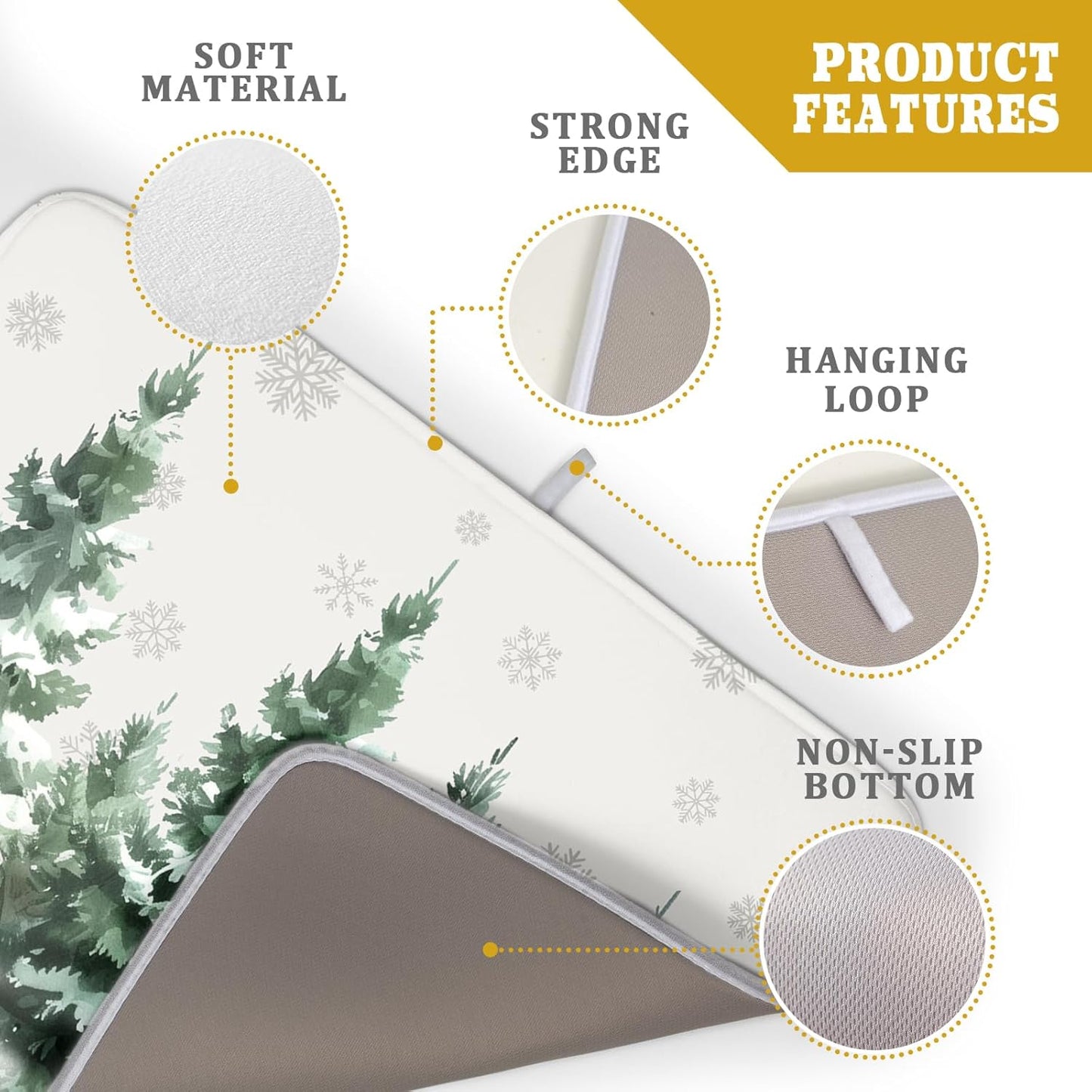 Christmas Pine Tree Dish Drying Mat for Kitchen Counter 18x24 Inch Winter Decorative Dishes Mats Winter Absorbent Reversible Kitchen Drainer Pad Christmas Decorations Fast Dry Tableware Dishes Pad