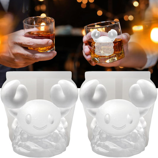3D Crab Ice Cube Silicone Molds Tray for Whiskey, Cocktail, Drink Decor, Bar; Rich Details. Cute Crabs Gifts for Women Kids Girls Boys, Fun Animal Seafood Shape Soap Epoxy Resign Mold; 2 Pack