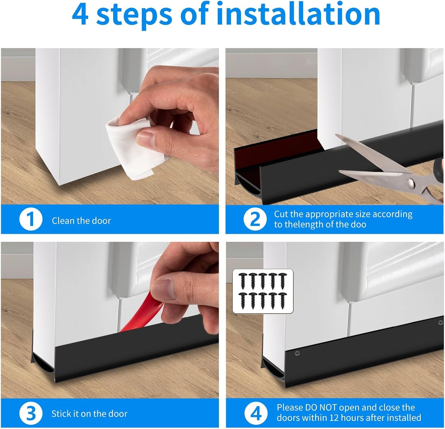 Door Draft Stopper, Strong Adhesive Door Sweep for Exterior and Interior Doors, 39” Length Cuttable Under Door Seal. (Black, 1 Pack)