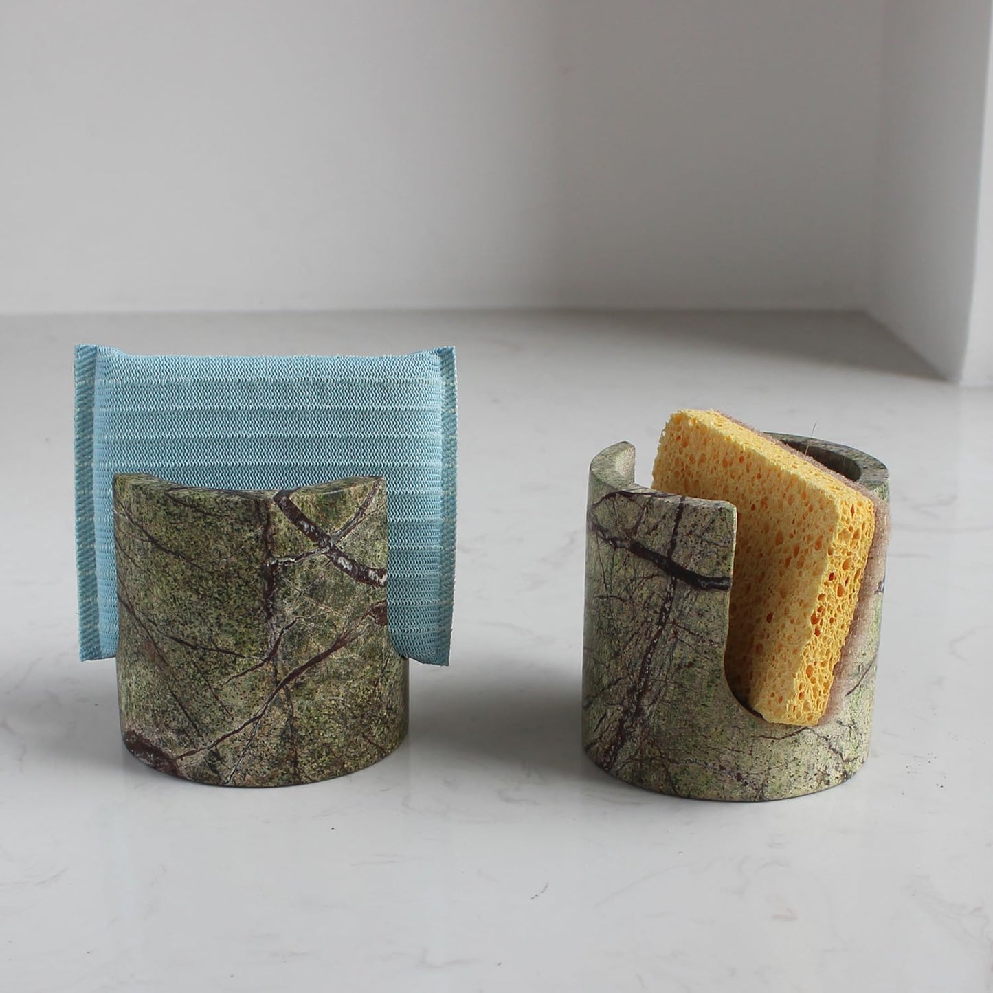 Natural Green Marble Sponge Holder for Kitchen Counter, Drying Rack, Sponge Caddy for Sink Organizer