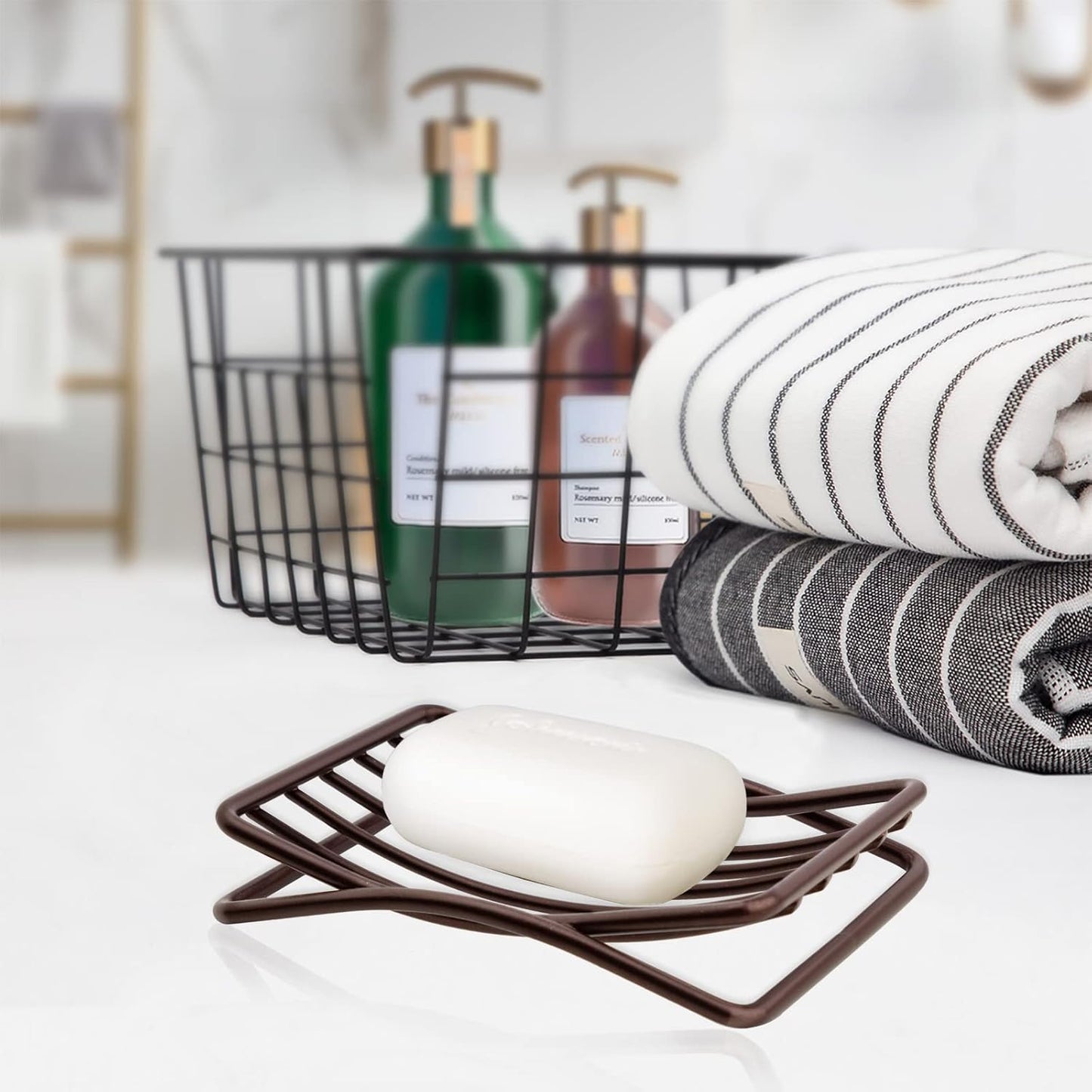 Soap Dish for Shower Bathroom Bar Soap Holder, Stainless Steel Self-draining Sponge Holder for Kitchen Sink Bathtub, Easy Cleaning Quick Dry, Bronze