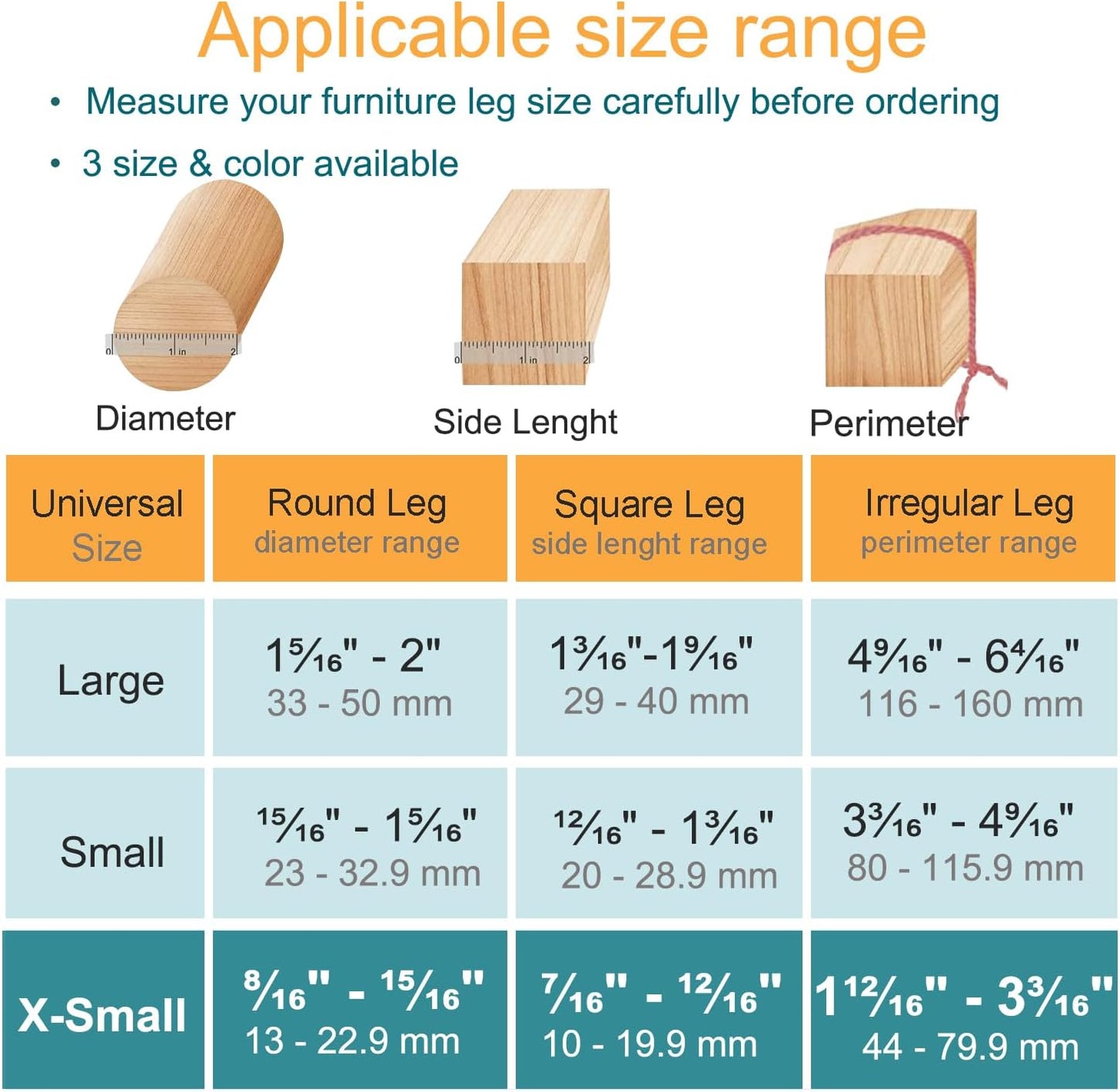 16 Pcs Chair Leg Protectors for Hardwood Floors, Silicone Felt Furniture Leg Cover Pad for Protecting Floors from Scratches and Noise, Smooth Moving，X-Small(Fit Round Diameter：1/2" to 5/16")