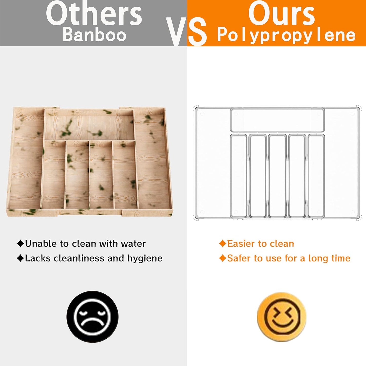 Silverware Drawer Organizer, Expandable Utensil Tray for Kitchen Drawers,BPA Free Flatware and Cutlery Holder,Adjustable Plastic Storage for Utensil like Spoons, Forks, Knives.Clear