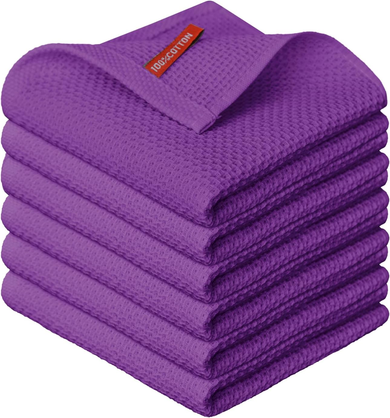 Artoid Mode 100% Cotton Purple Waffle Weave Kitchen Dish Cloths, 12x12 Inch Ultra Soft Absorbent Quick Drying Kitchen Dish Towels Set of 6