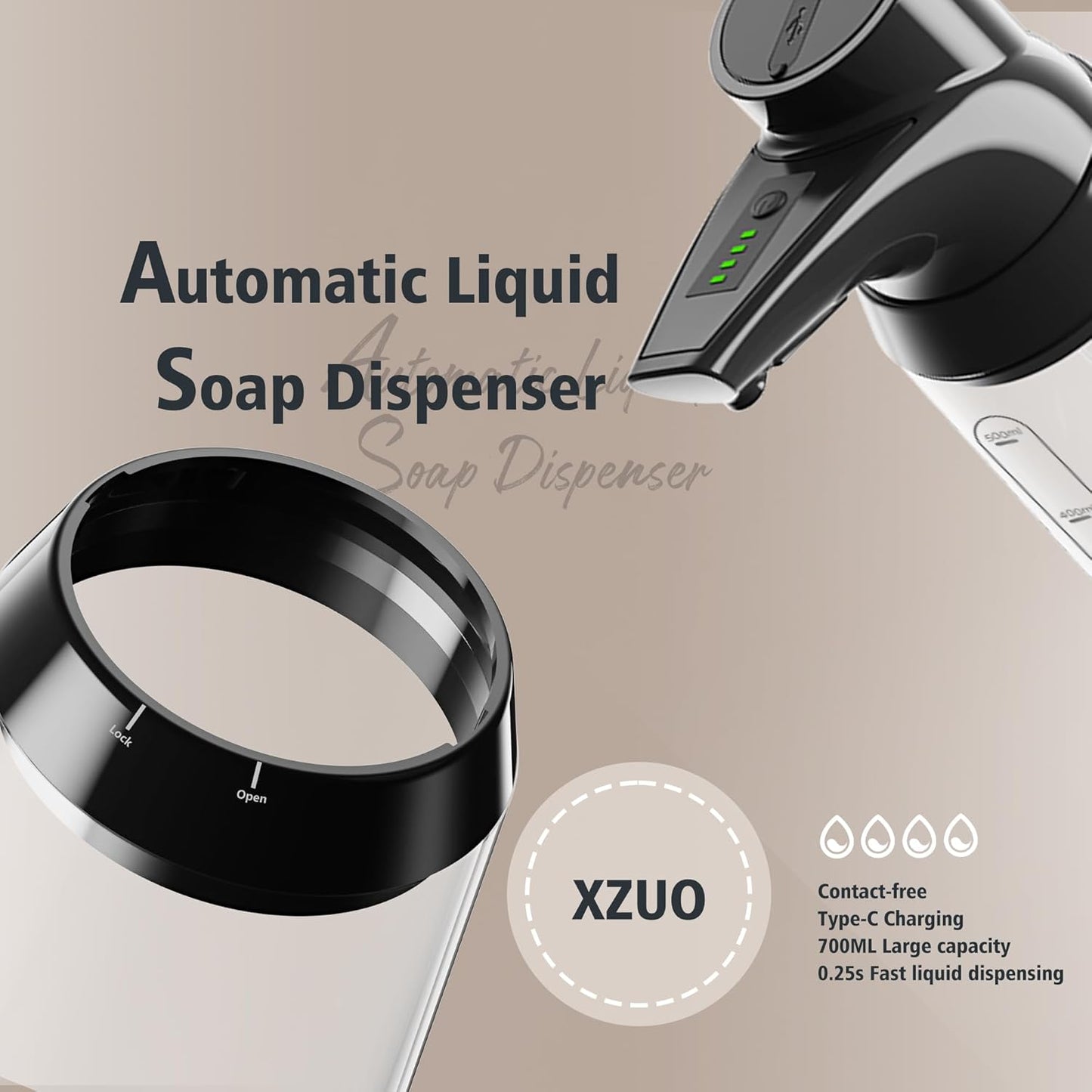 Automatic Soap Dispenser Touchless 23.7oz/700ml Rechargeable Liquid Soap Bottle with Motion Sensor for Bathroom & Kitchen