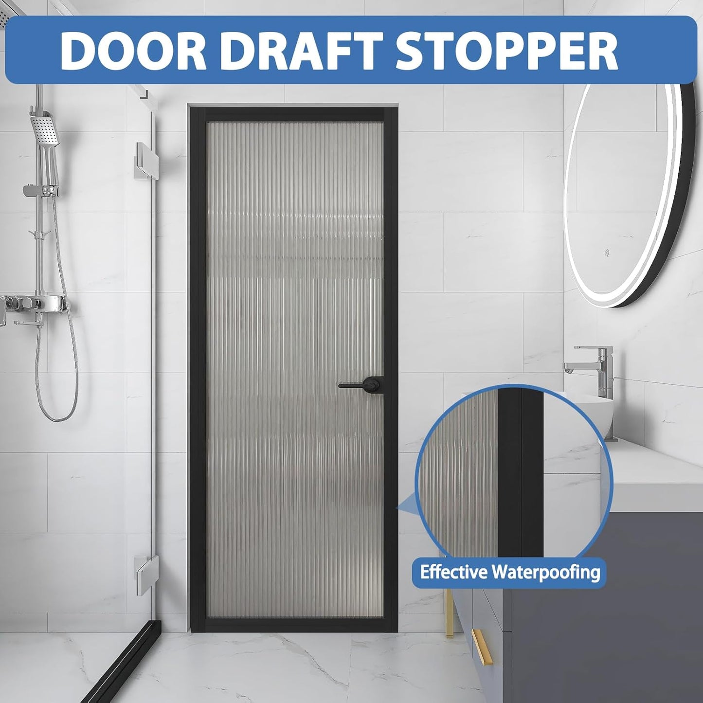 Weather Stripping Door Draft Stopper Flexible Self Adhesive Silicone Door Seal Strip for Glass Doors Windows and Shower Glass Gaps, 2 Inch Wide X 10 Feet Long, Black