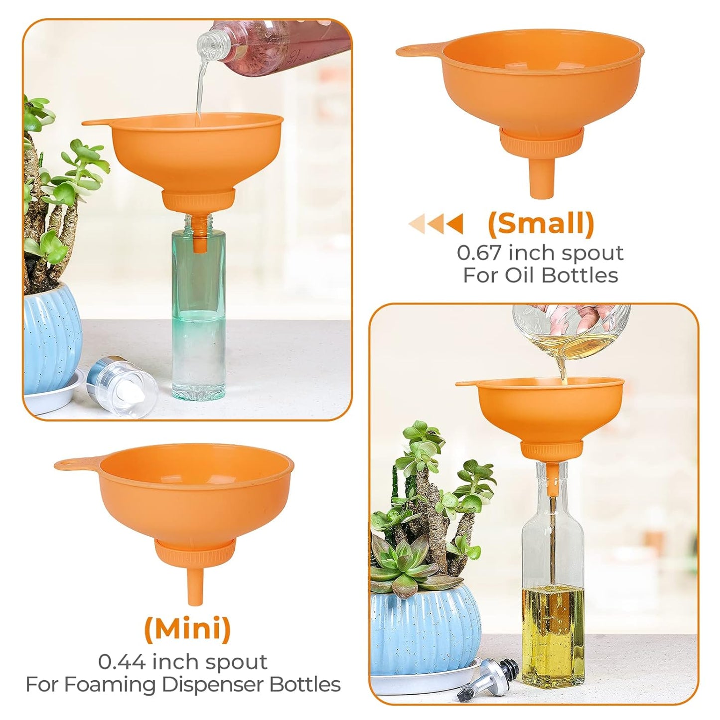 Wide Mouth Kitchen Funnel, Food Grade Plastic Cooking Canning Funnel with 4 Sizes Spouts for Filling Wide and Regular Mason Jars, Spray Dropper Oil Bottle Jug Spices Shampoo Sauce