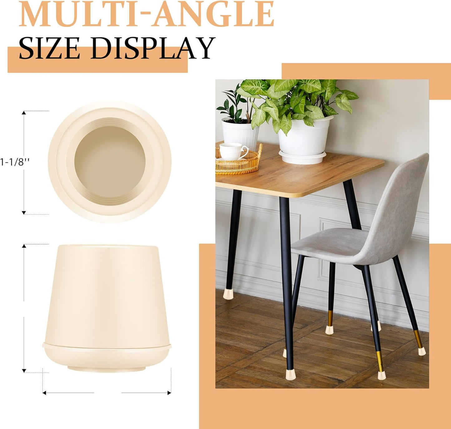 1-1/8" Round Rubber Chair Leg Tips Caps, Chair Leg Floor Protectors, Non-Slip Chair Leg Caps, Stool Leg Protectors Cap, Folding Metal Chair Leg Tip Replacement (White, 16 Pack)