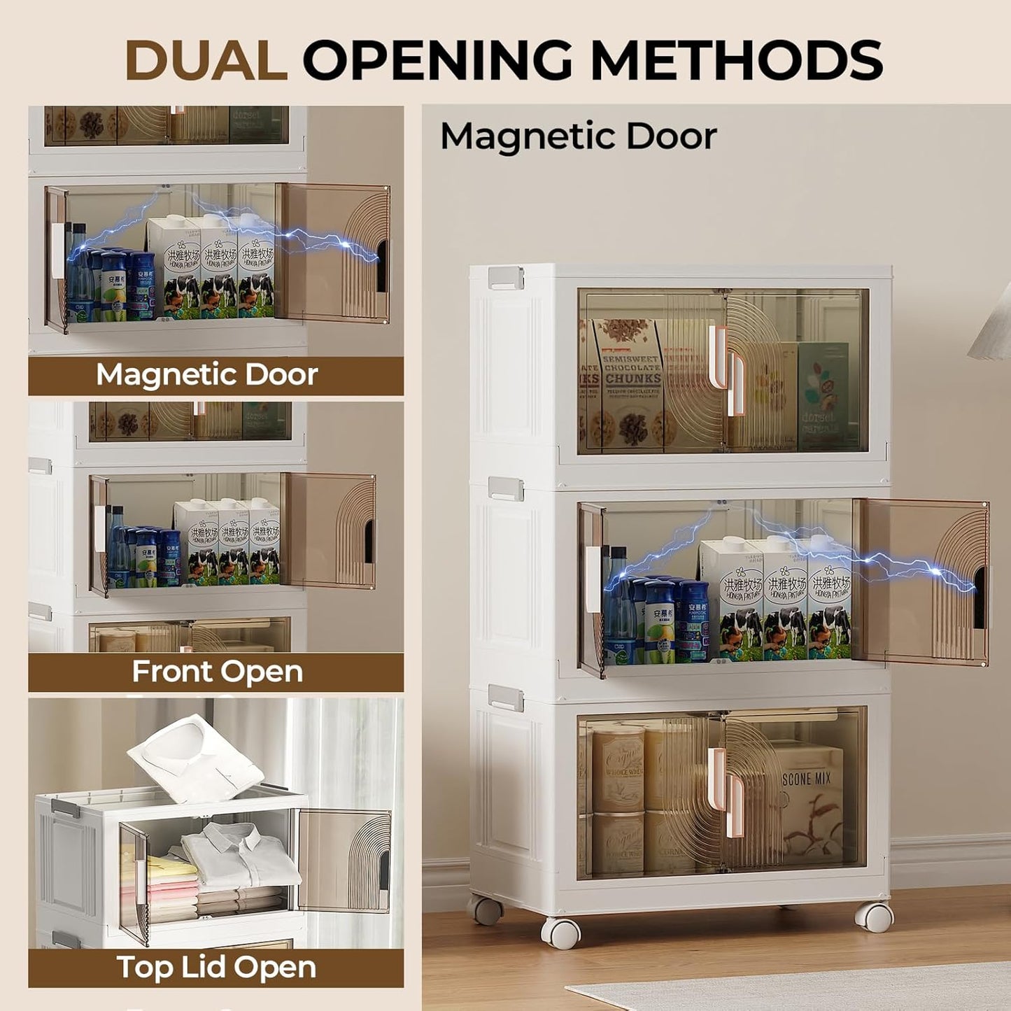 Elegant 2 Tiers Stackable Storage Bins for Home Organization, Moveable Plastic Storage Bins with Lids, Easy Assembled Storage Box for Closet Organizers and Storage Dorm 22" W x 12.4" D x 26" H