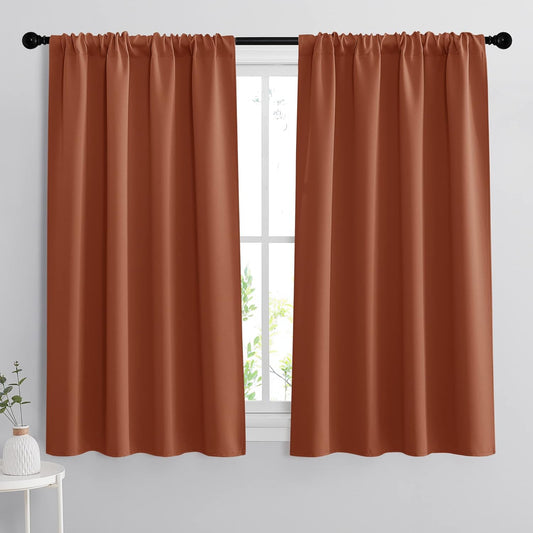 RYB HOME Small Window Curtains for Kitchen, Thermal Insulated Privacy Shades Chic Home Decoration for Basement Bathroom Door Window, Width 42 x Length 45 inch, 2 Panels, Burnt Orange