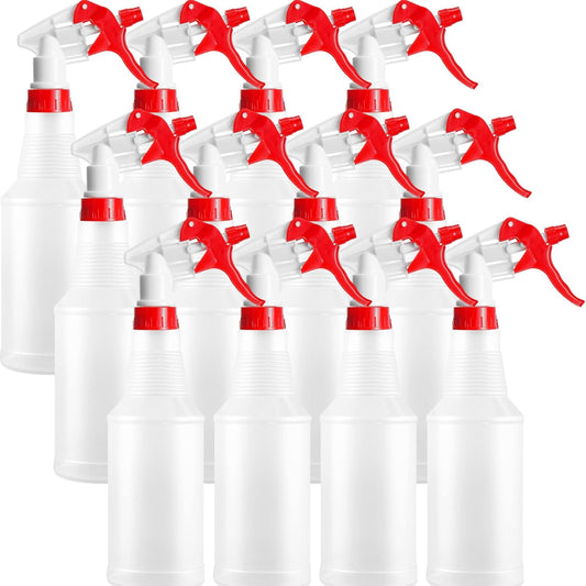 Eccliy 12 Pcs 16 Oz Plastic Spray Bottle, Adjustable Empty Reusable Sprayer for Cleaning, Planting, Water, Bathroom and Kitchen, BBQ, Commercial and Residential(Red,Smooth)