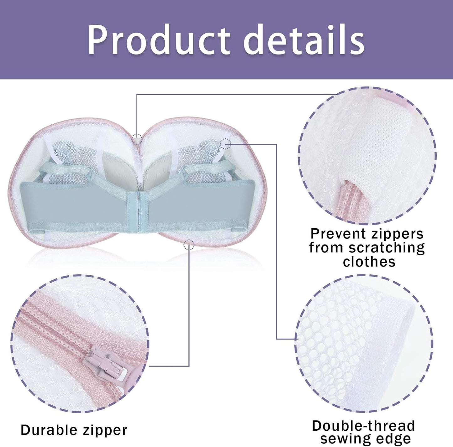 Shappy 6 Pieces Bra Washing Bag for Laundry Mesh Wash Lingerie Underwear Brassiere Washing Bags with Zipper for Women Laundry Storage(7.87 Inch,Pink)