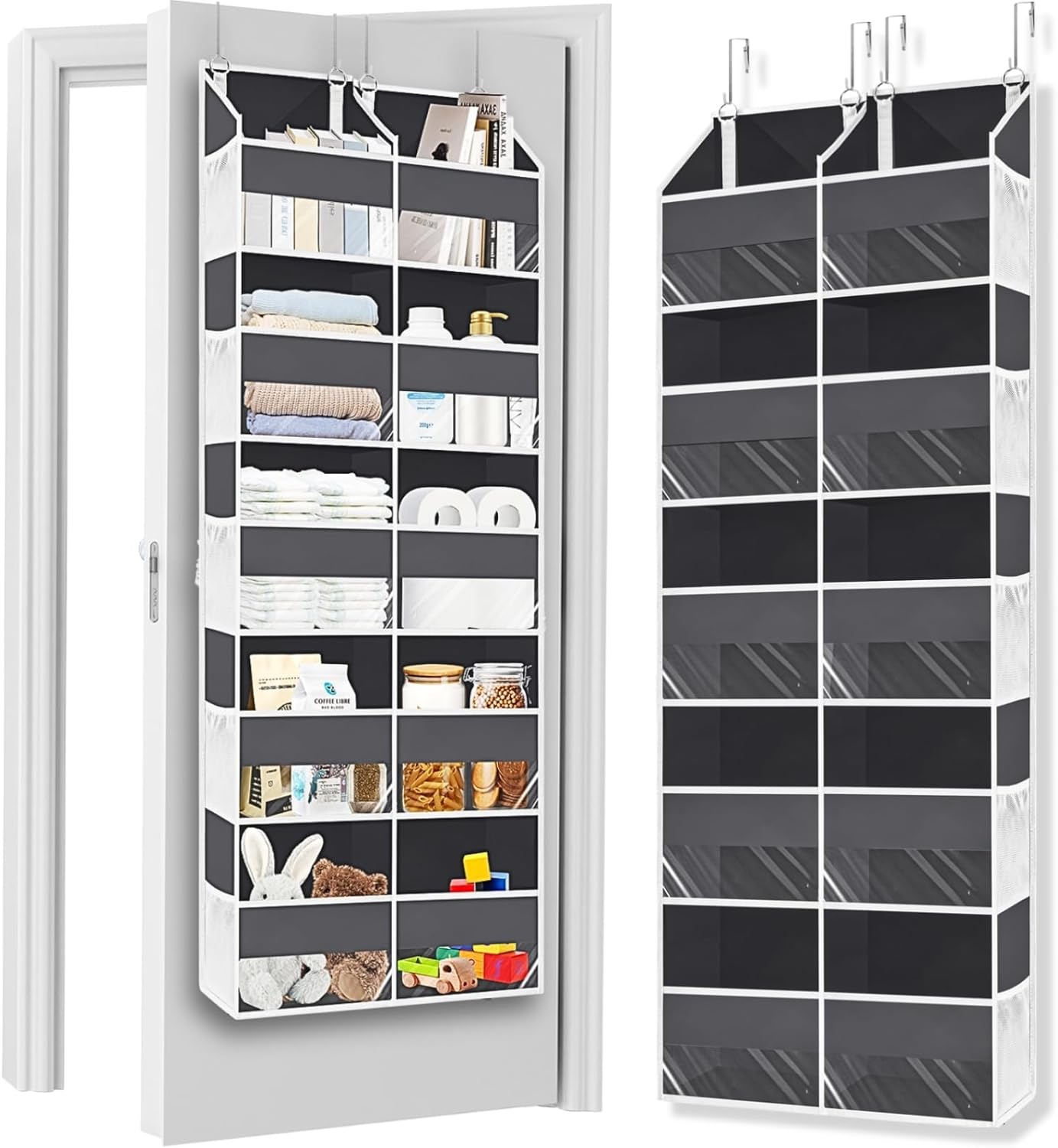 Over the Door Organizer 5 Tiers, Extra Large Behind Door Storage of 10 Compartments, 80 lbs Weight Capacity Over Door Organizer, Door Hanging Organizer for Closet, Diaper Organizer, Room storage