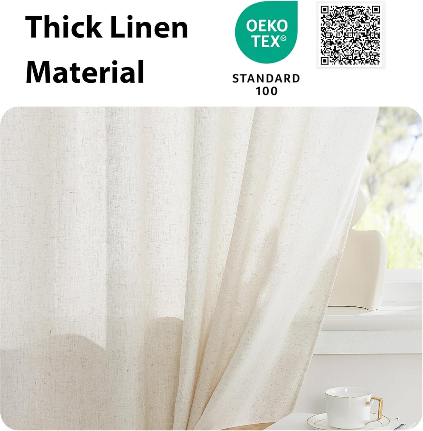 NICETOWN Side Door Curtains for Small Window, French Front Door Window Treatment, Rod Pocket Sidelight Drapes, Sheer Kitchen Curtains with Tieback, 1 Panel, Natural, 12W X 72L