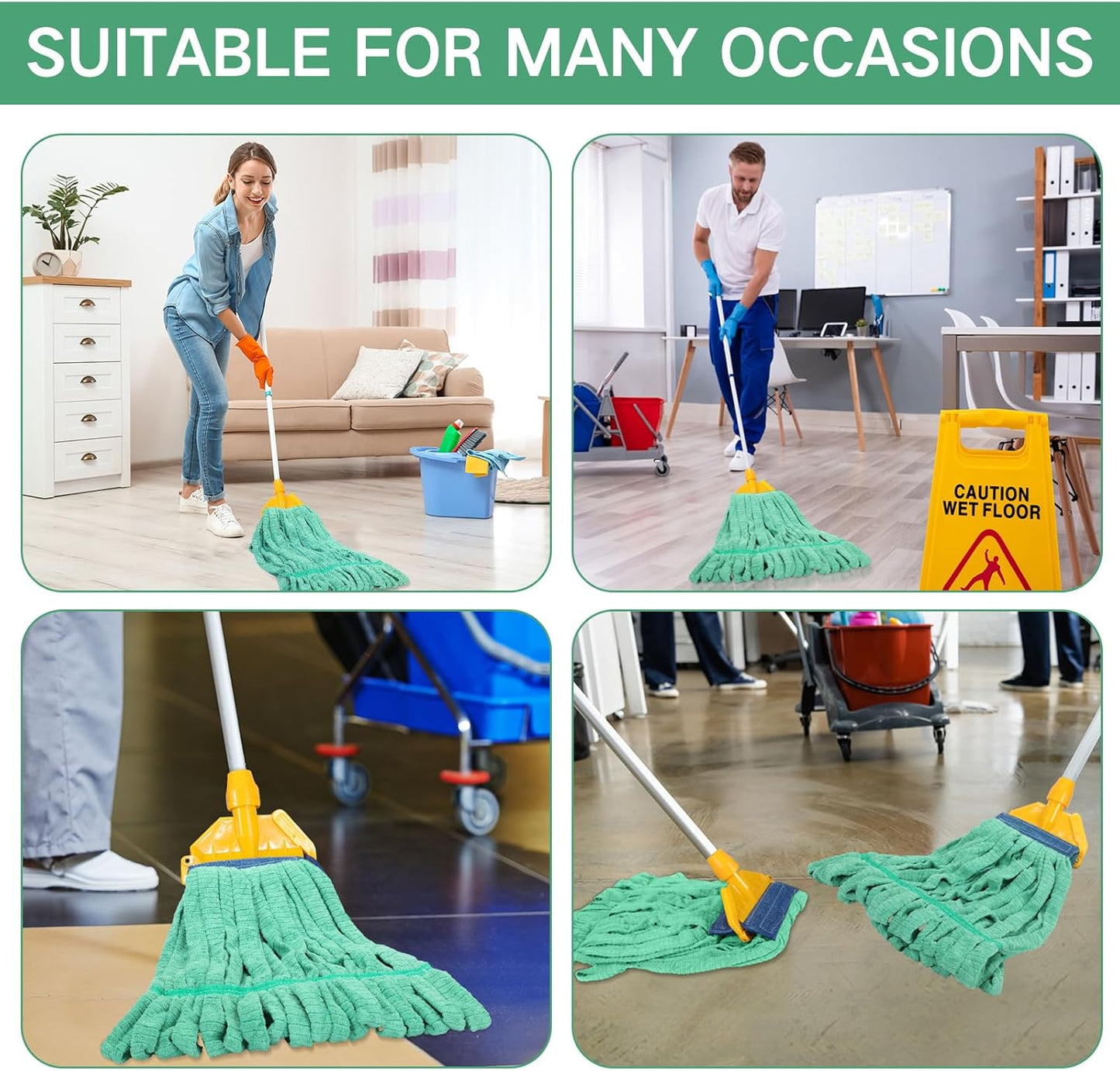 Lallisa 10 Pcs Commercial Mop Head Replacement Tube Microfiber Mop Heads for Floor Cleaning Industrial Mop Heads Looped End Wet Mop Head Refill for Home Commercial Industrial Use (Green,18 oz)