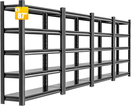 4 Pieces Garage Shelving,87"X48"X24"Inches,Heavy Duty Sturdy Steel Thickened Metal Shelves for Storage,Garage Storage Shelves,Black Shelving Unit Shelf Rack Industrial Shelving Shelf