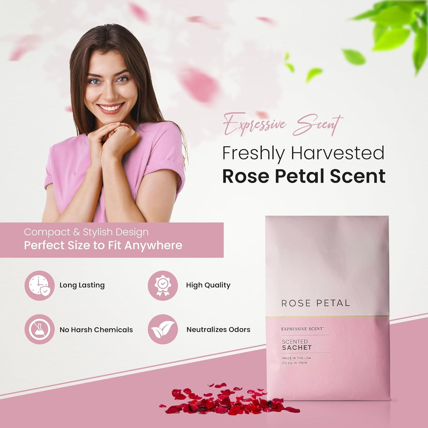 Expressive Scented Fresh Scent Pouches – Perfect Rose Petal Air Freshener – Home Fragrance & Closet Deodorizer for Drawers, Closets, Cars and Bathrooms – Long-Lasting Fresh Scent Sachets (6-Pack)