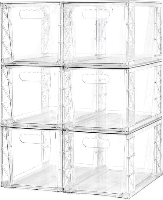 Plastic Drawers Storage, 6Pack Clear Stackable Storage Drawers, Acrylic Storage Bins with Drawers for Fridge Organizers, PlasticDrawers Stackable for Makeup Organizers Cosmetic Display, Large