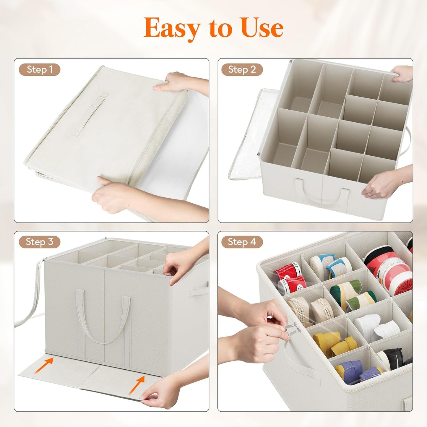 Lifewit Shoe Storage Organizer for Closet Fits 12-16 Pairs, Fabric Large Shoe Box Storage Container with Clear Cover, Foldable Bins Fit for Boots Heels Sneakers 17"(L) x 17"(W) x 12.5"(H) 1 Pack White