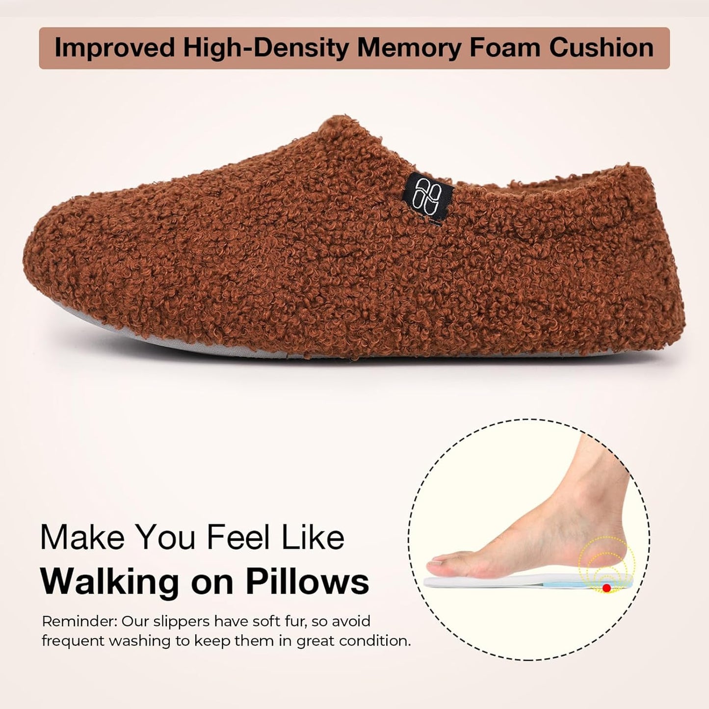 HomeTop Women's Fuzzy Curly Fur Memory Foam Loafer Slippers with Polar Fleece Lining