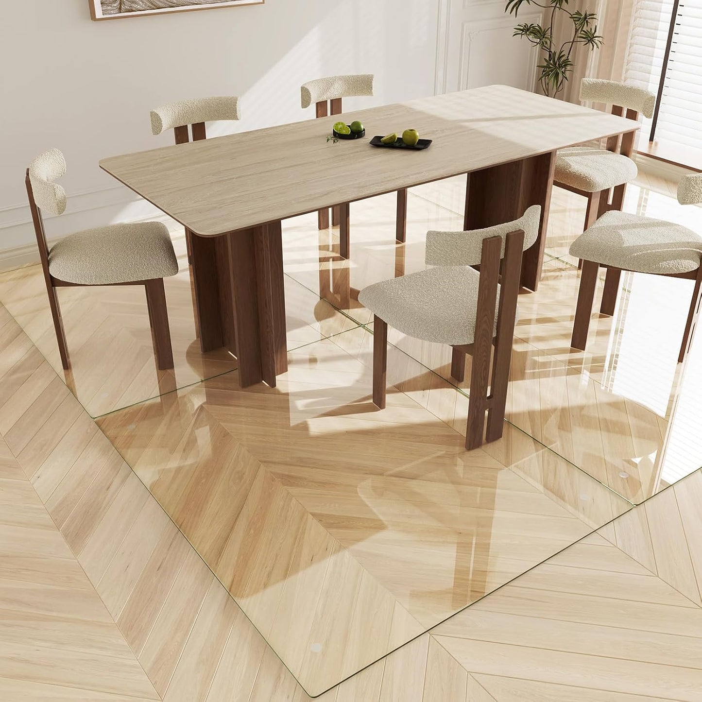 Koonmi Tempered Glass Chair Mat 46"x55" - Premium Office Chair Mat for Hardwood Floors & Low-Pile Carpet with 4 Non-Slip Pads - Thick Scratch-Resistant Surface