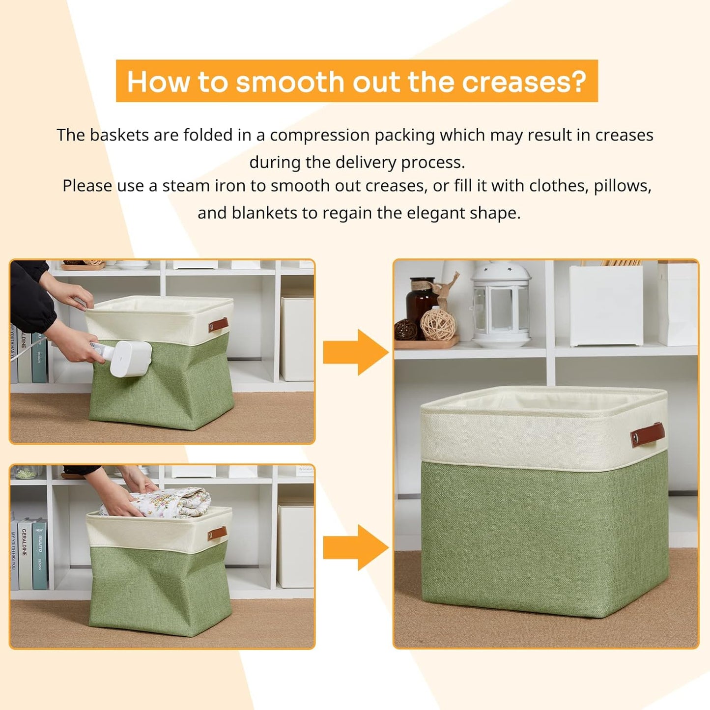 DULLEMELO Storage Baskets for Organizing, Linen Closet Organizers and Storage Baskets for Dog Toy Box, 13 Inch Decorative Cube Storage Bins with handle for Baby Gift Basket(4 Pack - 13" White&Green)