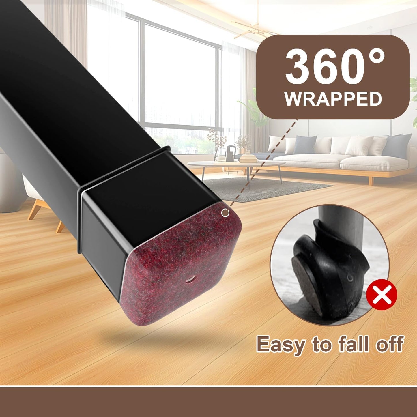 20 Pcs Chair Leg Floor Protectors for Hardwood Floors, Black Rubber Furniture Sliders with Felt, Silicone Furniture Leg Caps Covers (Fit Square Diameter:0.81" to 1")