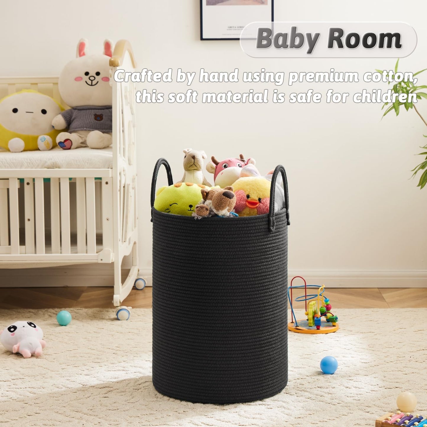 Laundry Basket,Woven Cotton Rope Laundry Hamper,40L for Decorative Storage of Dirty Clothes,Toys and Blankets in Bathroom,Baby Room and Living Room