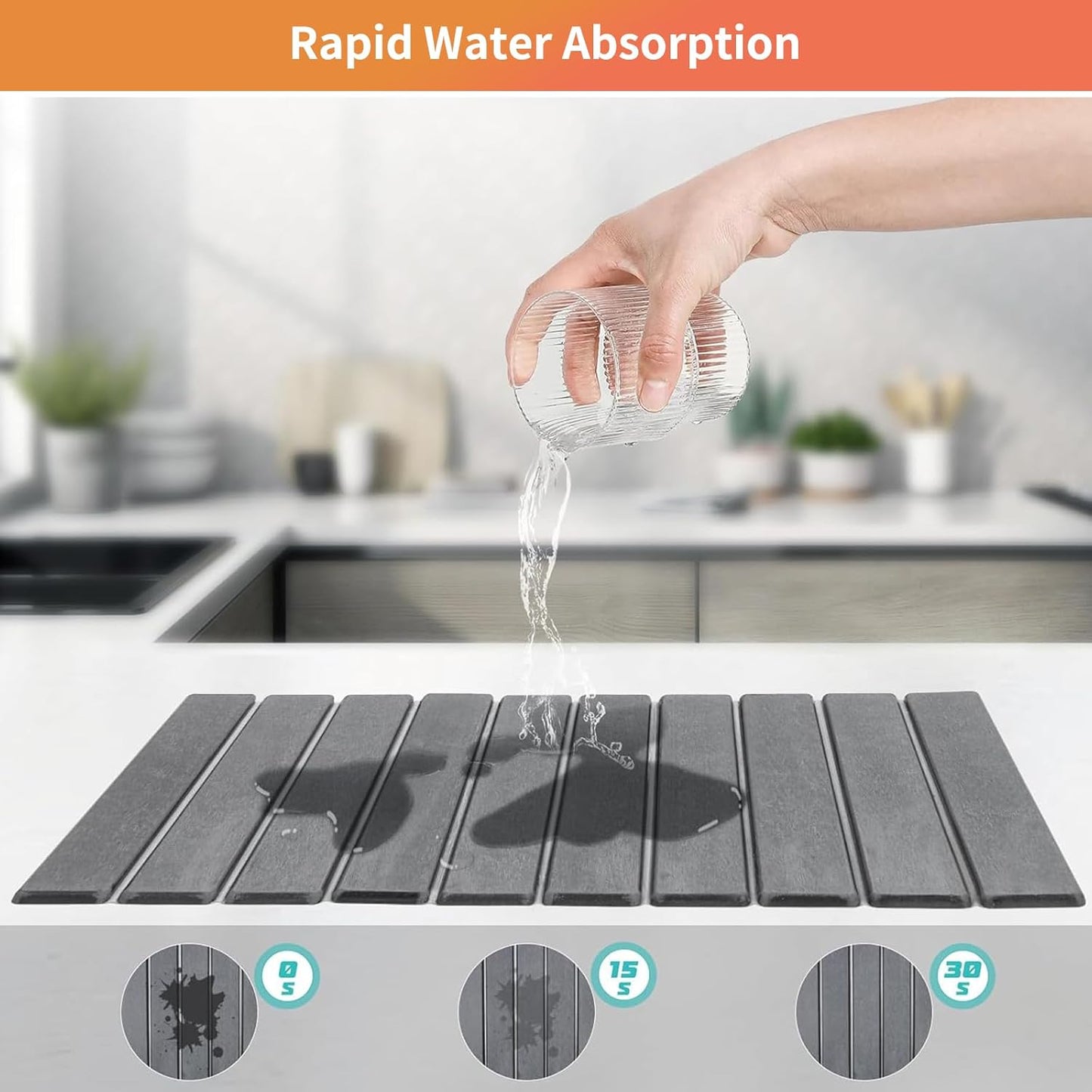 Diatomaceous Stone Dish Drying Mat - 24x16In Large Quick Dry Water Absorbing Mat for Kitchen Counter, Non-Slip Heat Resistant Dish Drying Pad