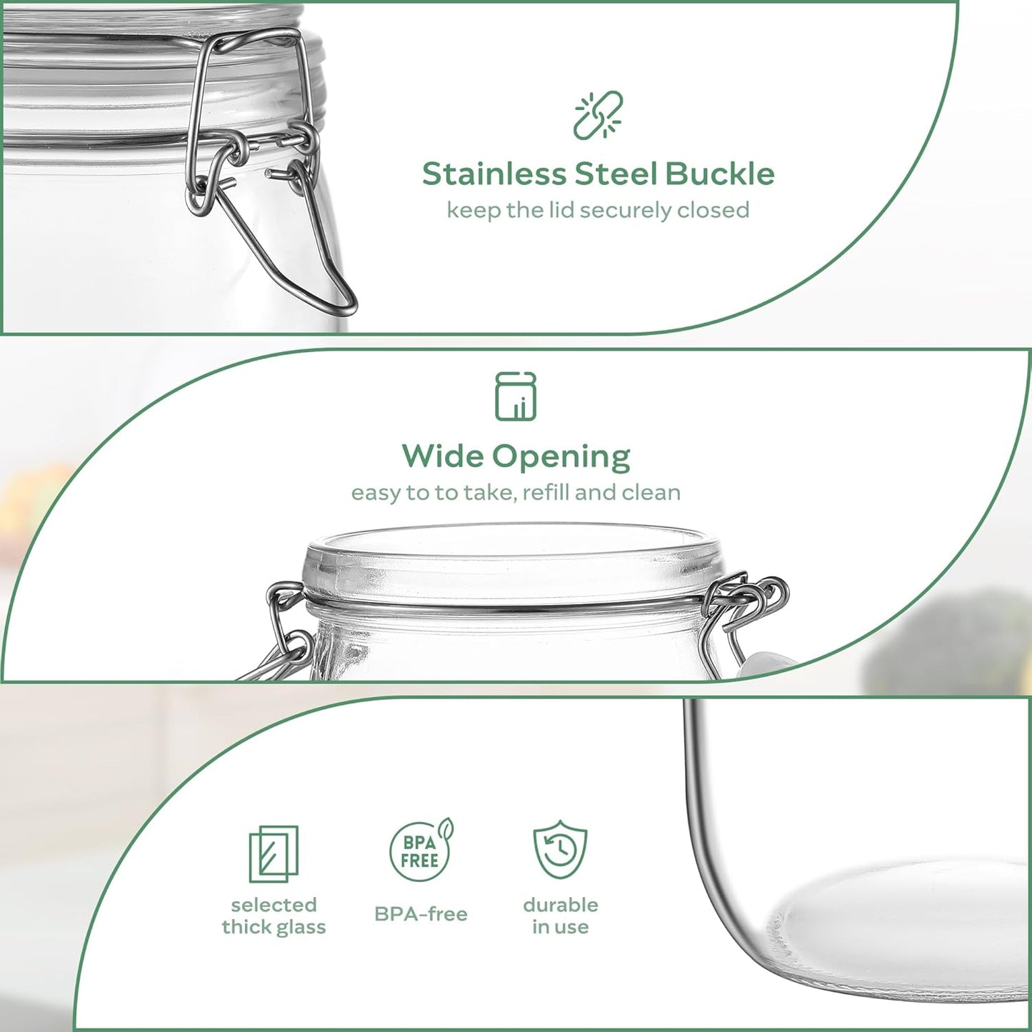 Glass Food Storage Jars with Airtight Lids 25 oz Round 4 Pack Kitchen Storage Containers Cabinet Canisters Sealed Pot Canning for Pasta, Cereal, Coffee, Beans, Spice