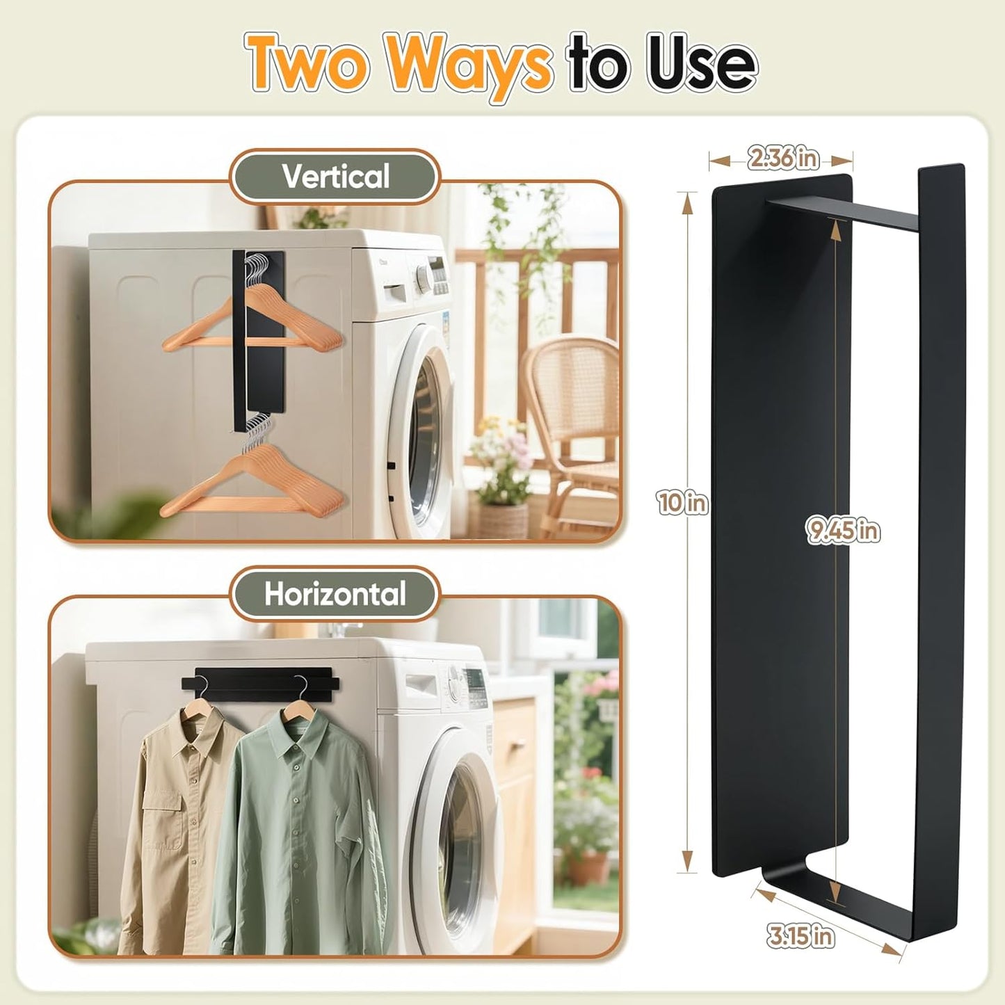 Magnetic Hanger Organizer, Strong Magnetic Hanger Holder for Washing Machine Dryer, Laundry Room Organization Space Saving Hangers Storage Rack Stacker, Black