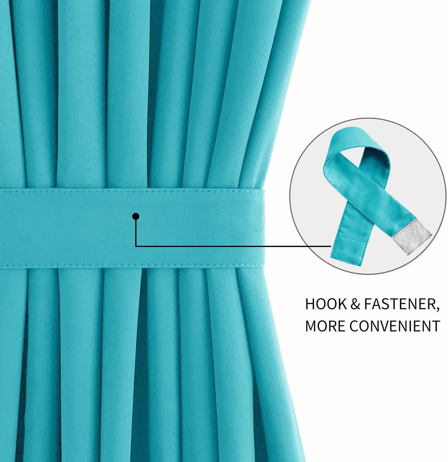 DWCN French Door Curtains – Rod Pocket Thermal Blackout Curtain for Doors with Glass Window, Kitchen and Patio Doors for Privacy, 36 X 72 Inches Long, 1 Curtain Panel with Tieback,Turquoise