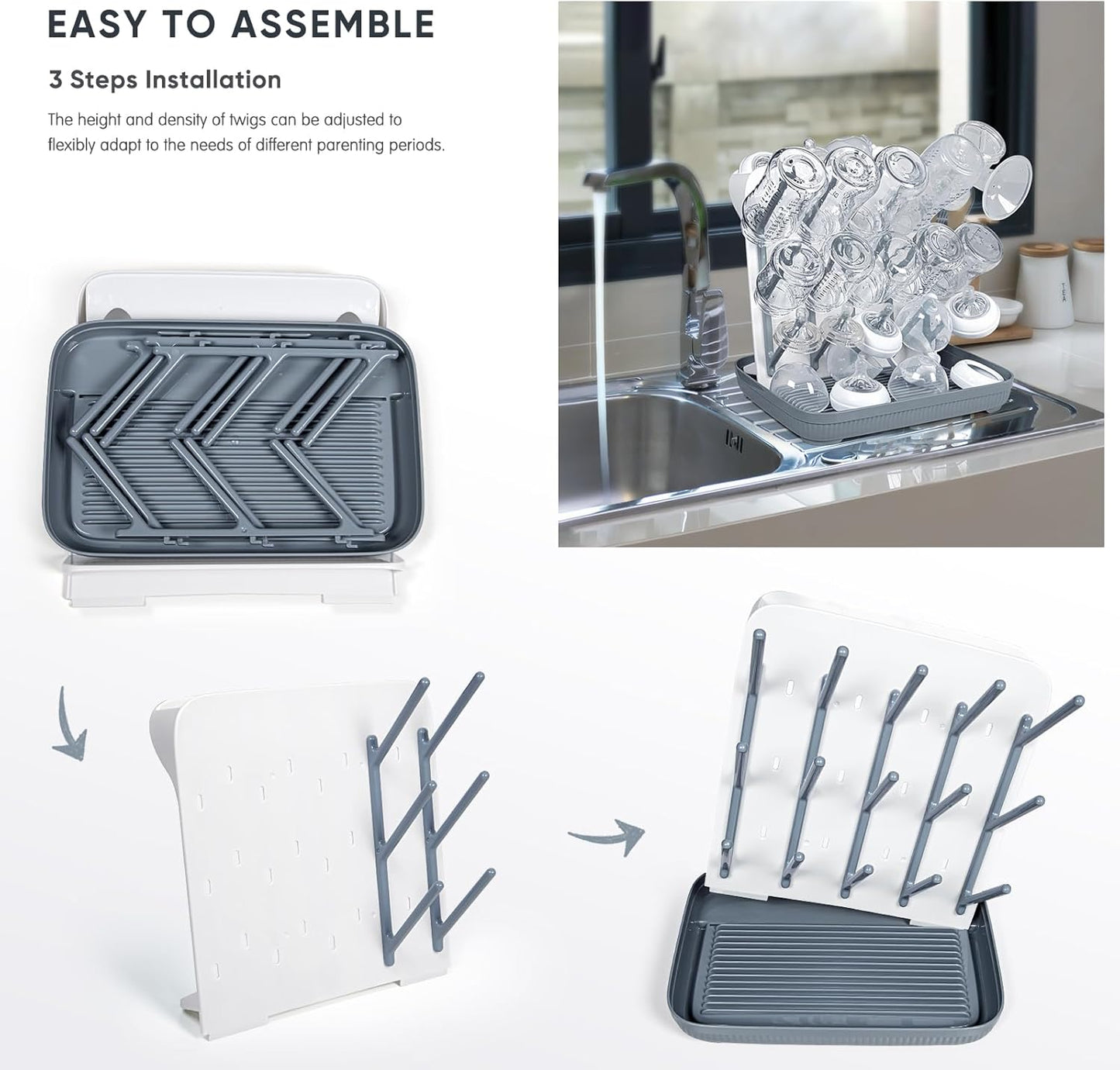 Termichy Baby Bottle Drying Rack: Vertical Bottle Dryer Rack Holder with Brushes Set- Drying Rack & Nipple Scrubber-Space Saving Standing Drying Rack for Baby Bottles and Pump Part Cleaning