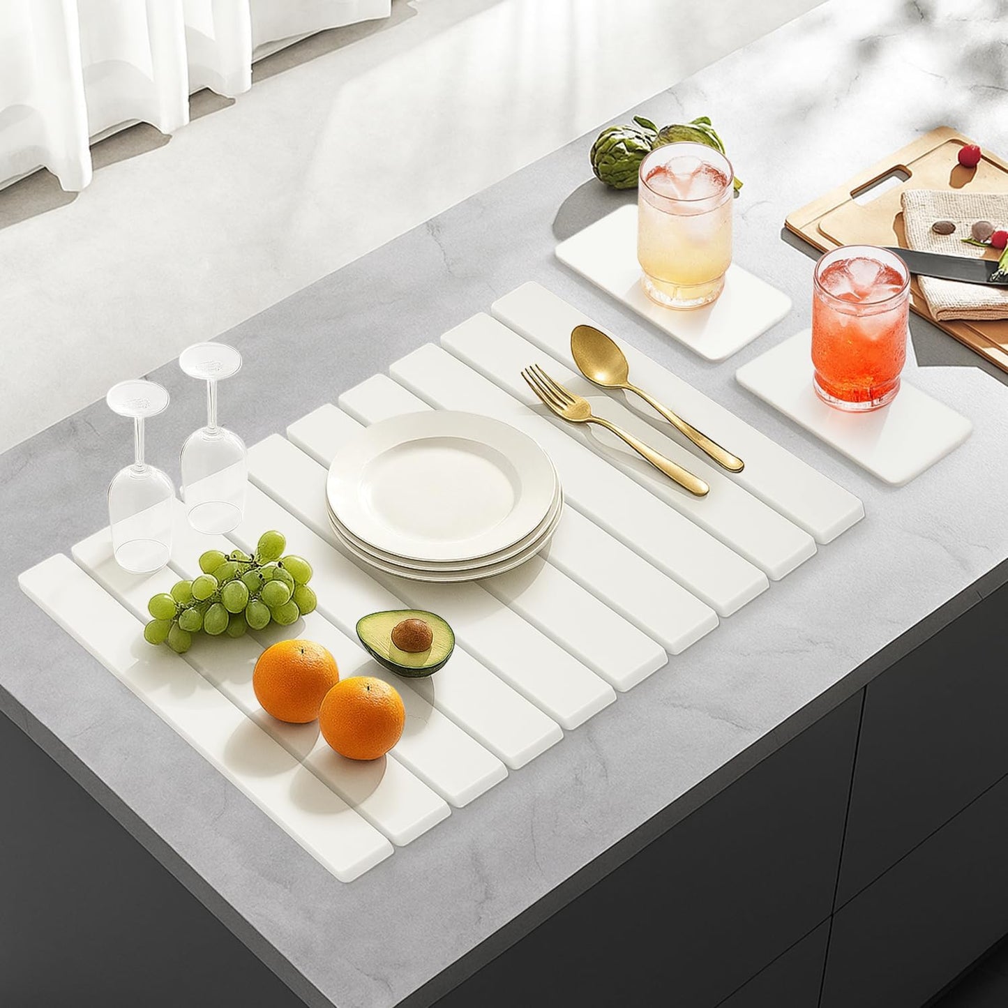 3 Pcs Large Stone Dish Drying Mat for Kitchen Sink Counter Dish Pads Diatomaceous Earth Mats Quick Fast Drying Stone Mat Diatomite Absorbent Tray Dry Matt Kitchen Countertop Dishes Drainer Mat