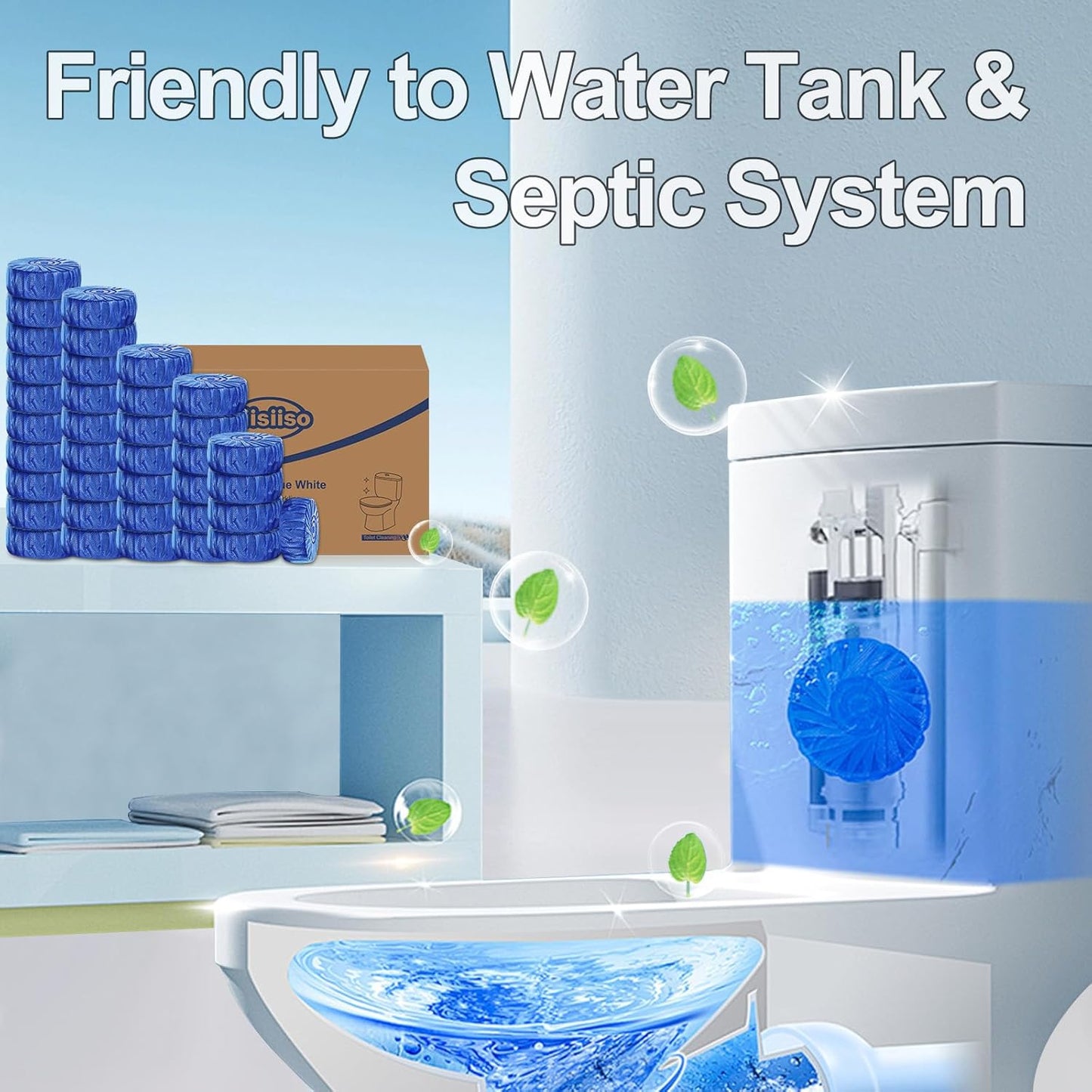 KIISIISO Toilet Bowl Cleaners Tablet 72 PACK, Automatic Toilet Cleaners for Deodorizing & Descaling, Long-Lasting Toilet Bowl Cleaner Tablets with Sustained-Release Technology Against Tough Stains