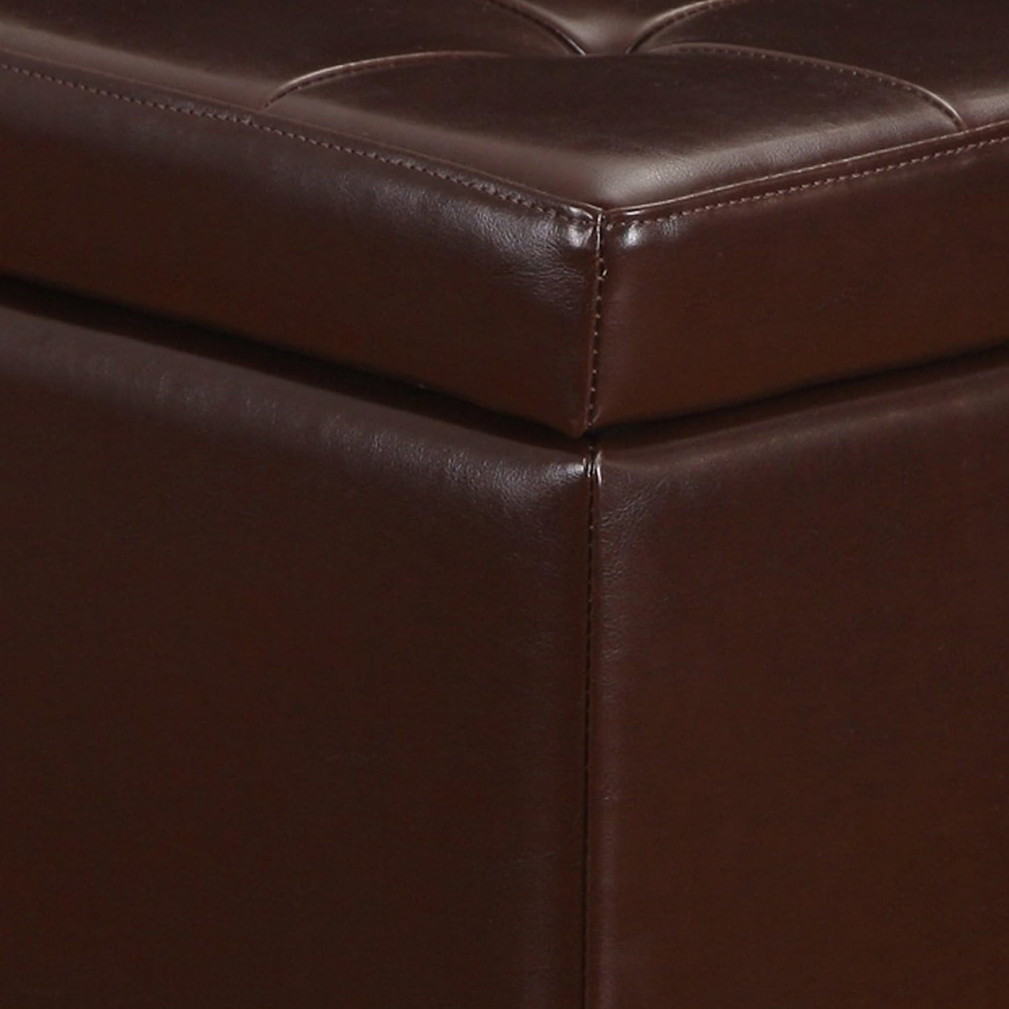 Adeco Bonded Leather Square Tufted Footstool, 18", Brown Storage Ottomans,