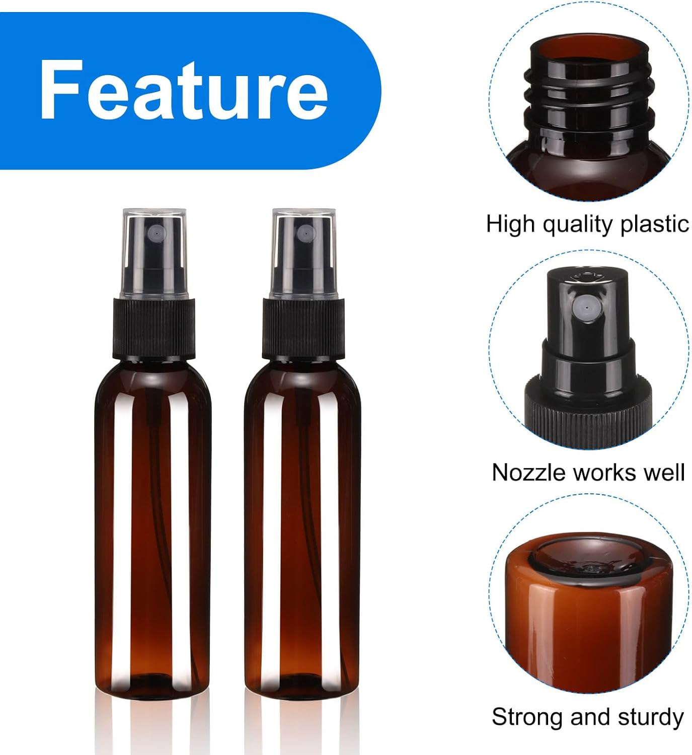 uxcell 10 Pack Spray Bottles, 2Oz/60ML Reusable Clear Empty Mist Plastic Mini Travel Bottle Set,Small Refillable Liquid Containers for Household Use, Essential Oil, Cleaning (Brown Black)
