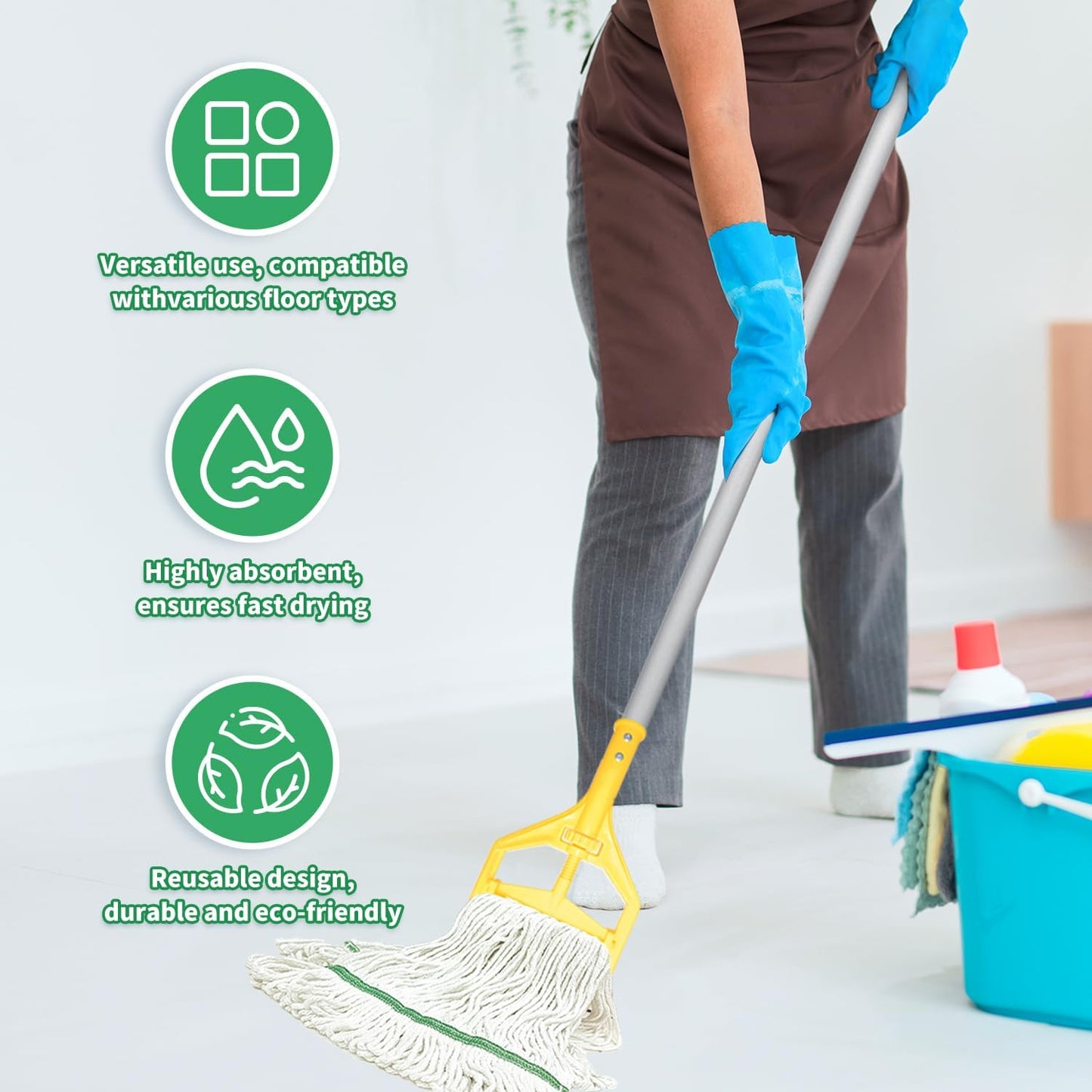 6 Pack Commercial Heavy Duty Mop Heads Heavy Cotton Looped End String Mop Head for Home Industrial Commercial Floor Cleaning Mop Head Replacement(White, Green)